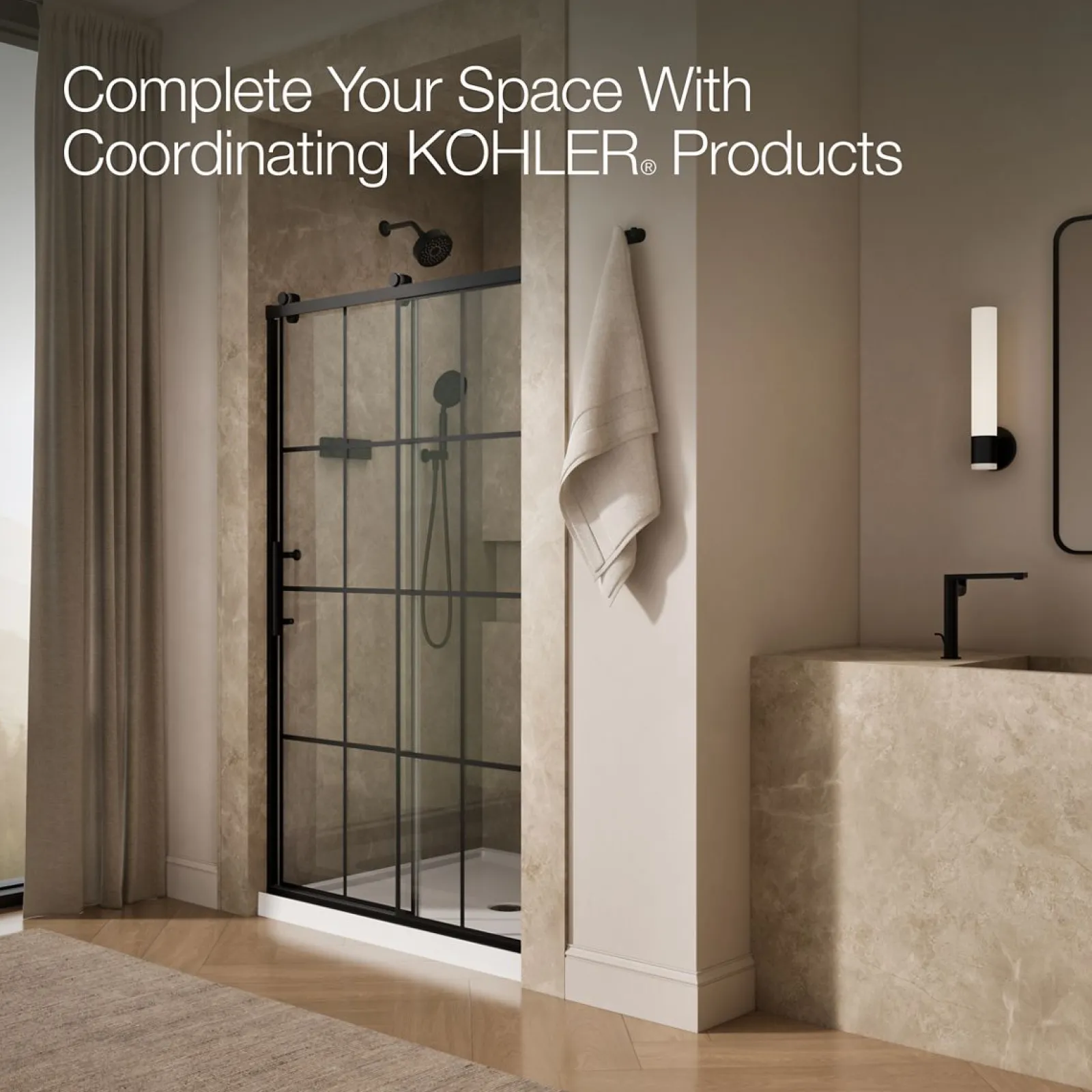 44-5/8"-47-5/8" W x 76.99" H sliding shower door with 3/8"-thick Crystal Clear glass^Kohler Clearance