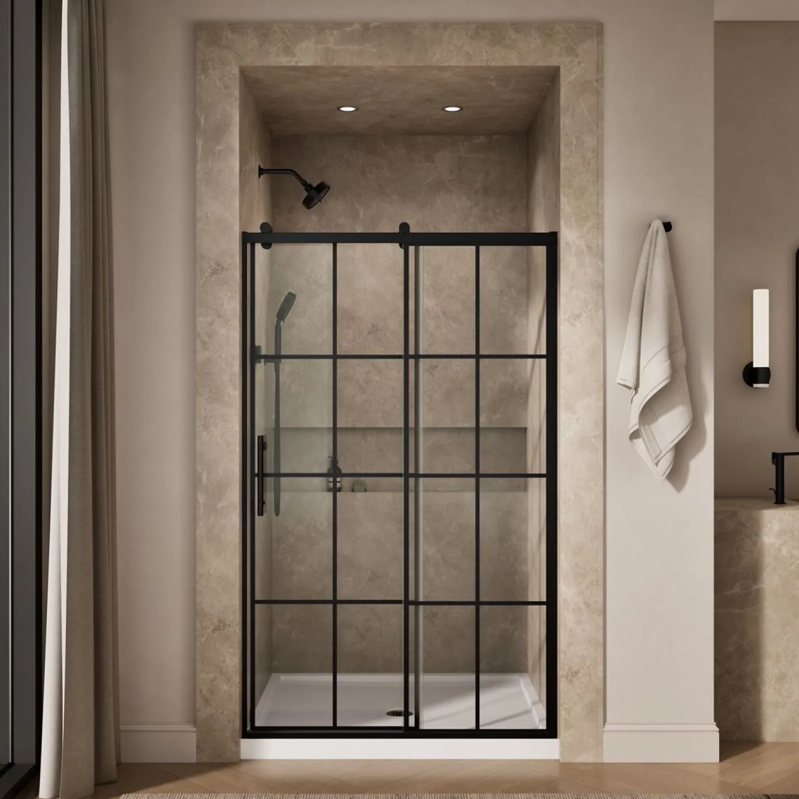 44-5/8"-47-5/8" W x 76.99" H sliding shower door with 3/8"-thick Crystal Clear glass^Kohler Clearance