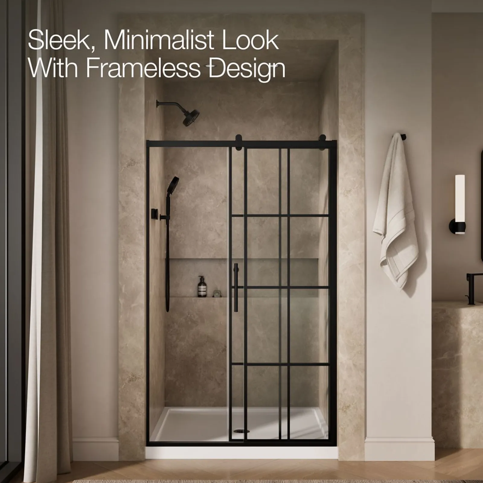 44-5/8"-47-5/8" W x 76.99" H sliding shower door with 3/8"-thick Crystal Clear glass^Kohler Clearance
