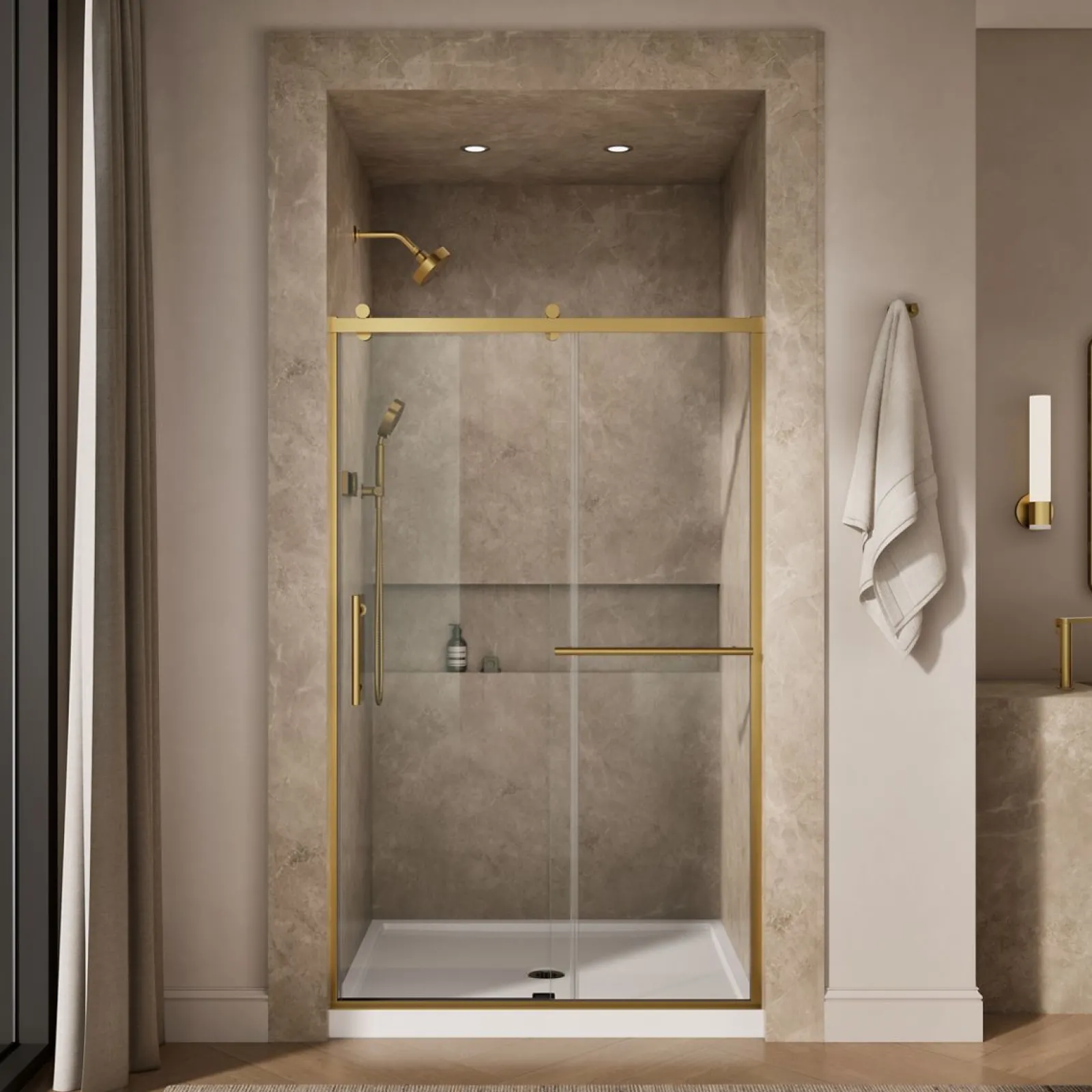 44-5/8"-47-5/8" W x 76.99" H sliding shower door with 3/8"-thick Crystal Clear glass^Kohler Discount