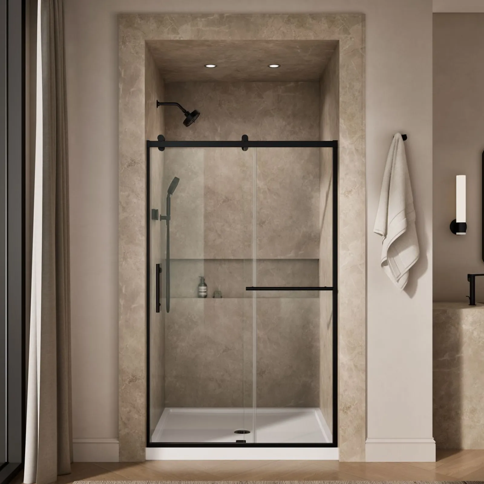 44-5/8"-47-5/8" W x 76.99" H sliding shower door with 3/8"-thick Crystal Clear glass^Kohler Discount