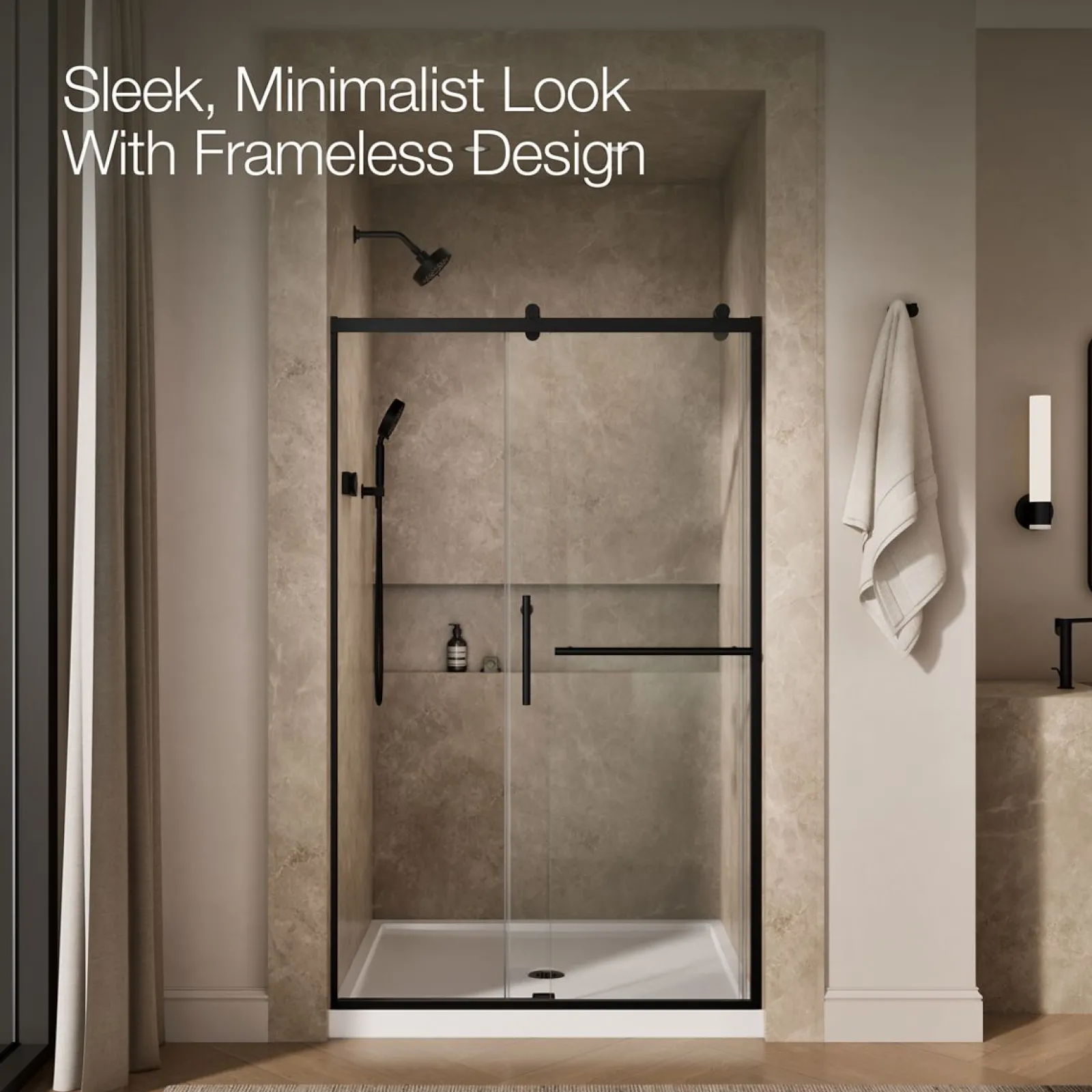 44-5/8"-47-5/8" W x 76.99" H sliding shower door with 3/8"-thick Crystal Clear glass^Kohler Discount