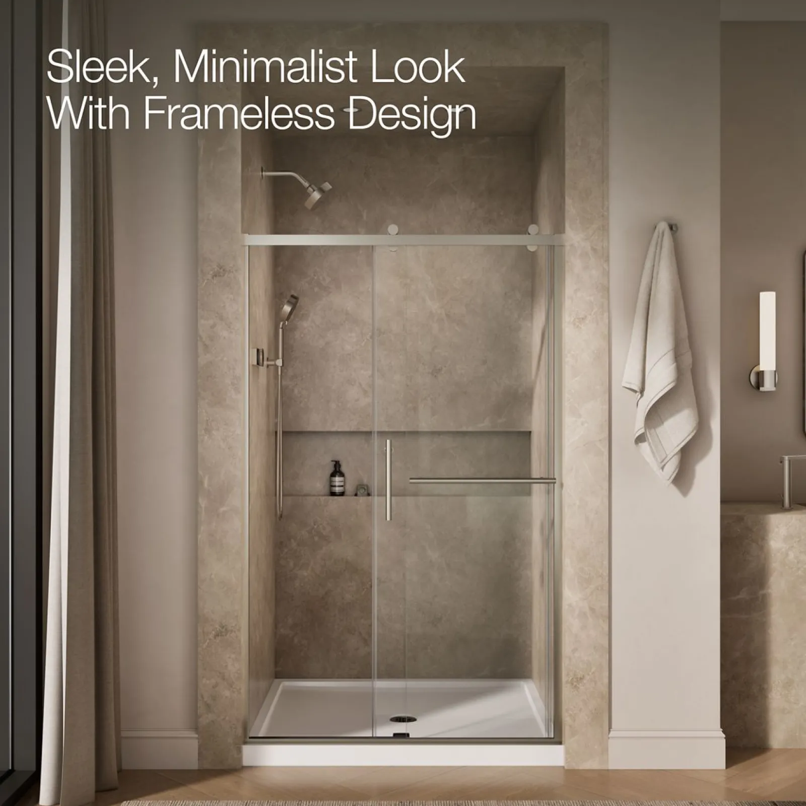 44-5/8"-47-5/8" W x 76.99" H sliding shower door with 3/8"-thick Crystal Clear glass^Kohler Discount