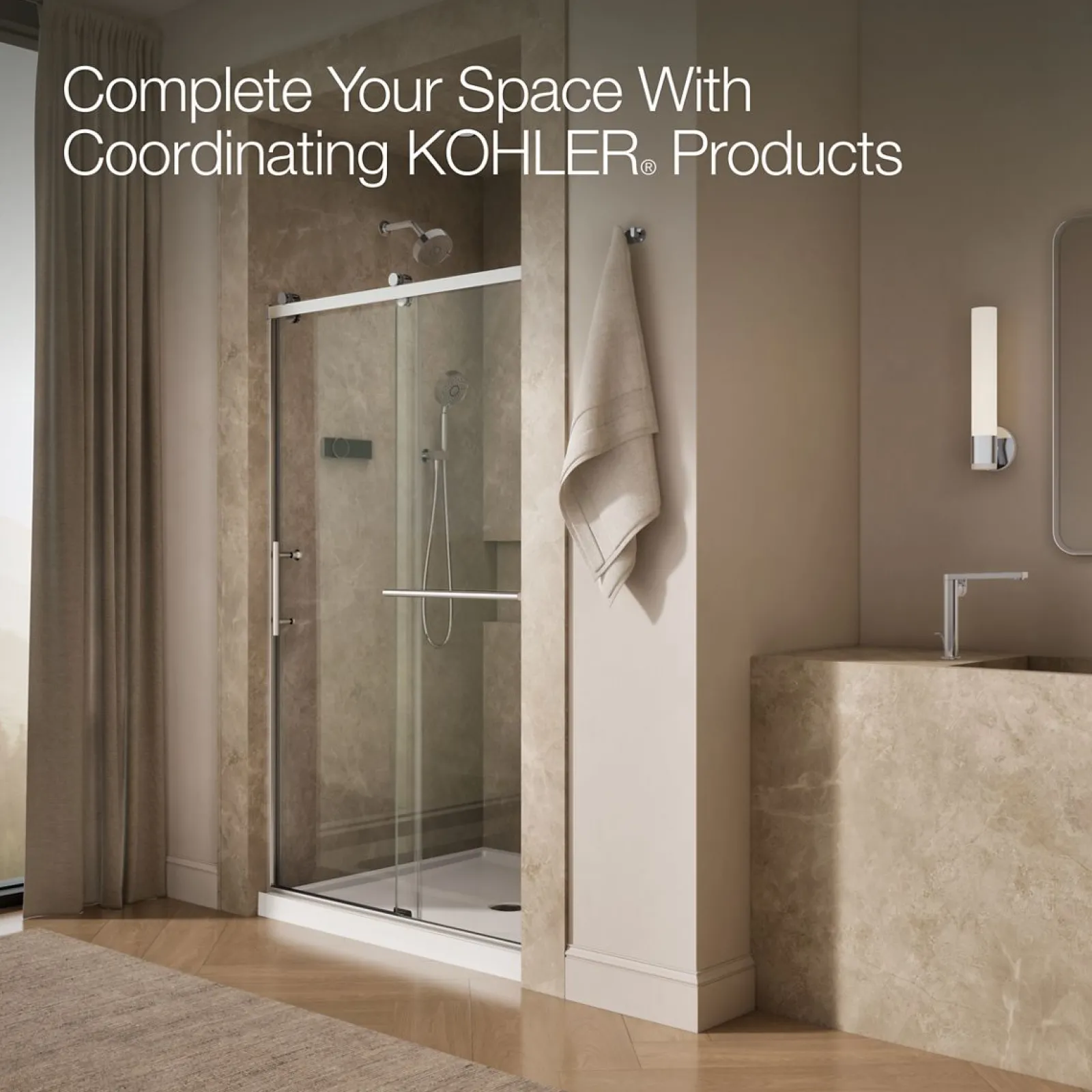 44-5/8"-47-5/8" W x 76.99" H sliding shower door with 3/8"-thick Crystal Clear glass^Kohler Discount