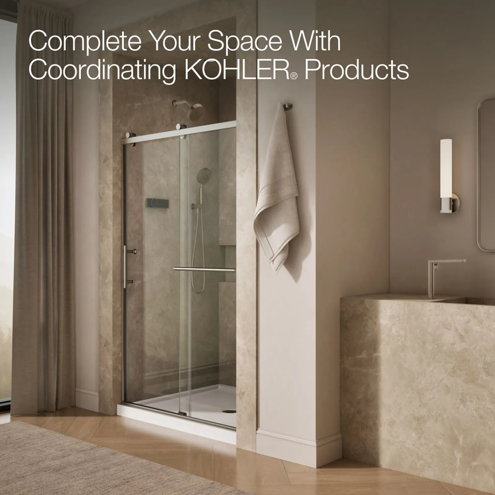 44-5/8"-47-5/8" W x 76.99" H sliding shower door with 3/8"-thick Crystal Clear glass^Kohler Discount