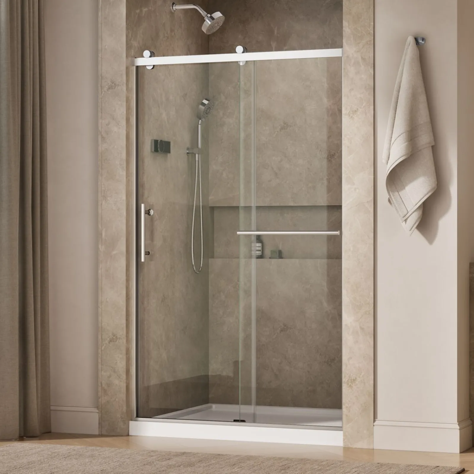 44-5/8"-47-5/8" W x 76.99" H sliding shower door with 3/8"-thick Crystal Clear glass^Kohler Discount
