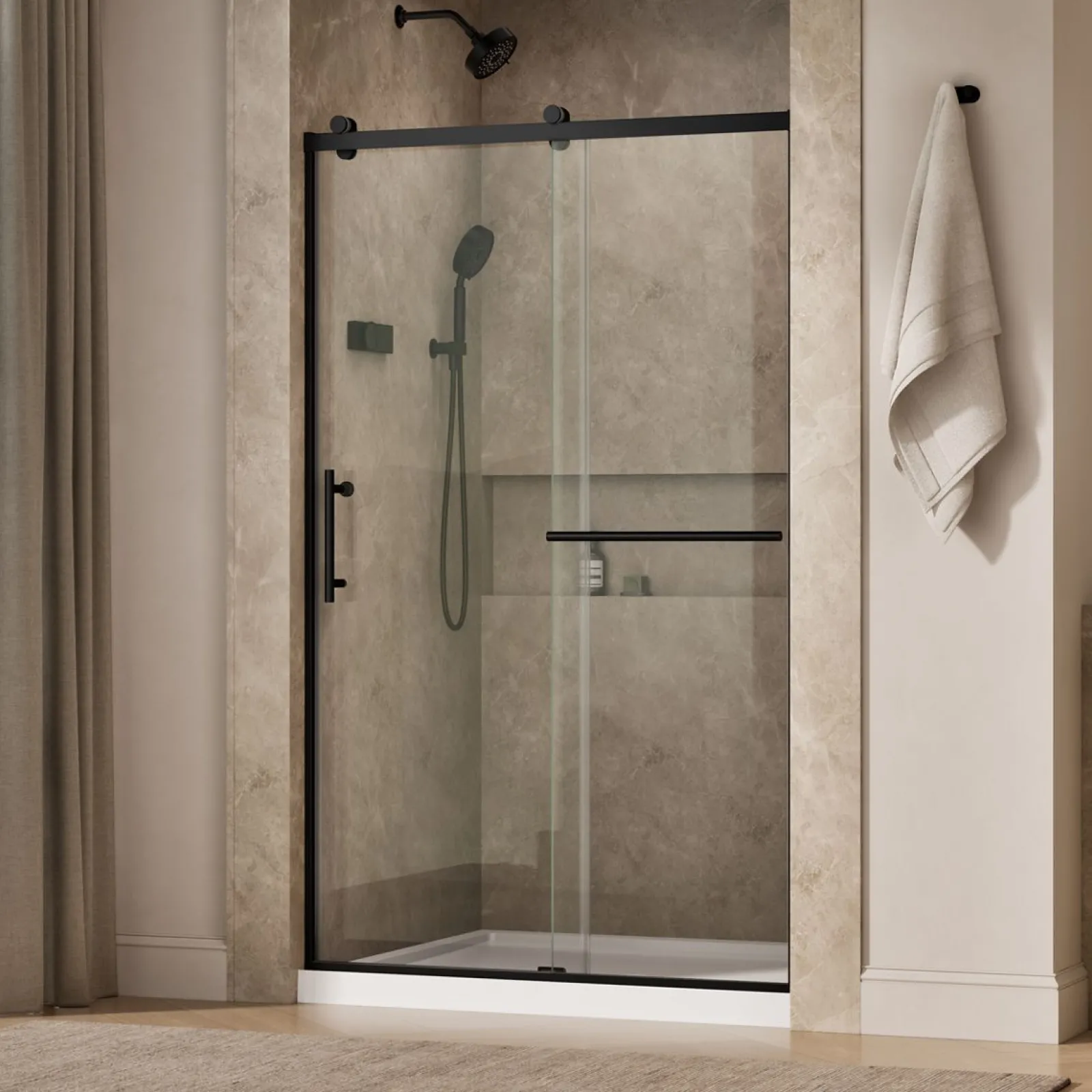44-5/8"-47-5/8" W x 76.99" H sliding shower door with 3/8"-thick Crystal Clear glass^Kohler Discount