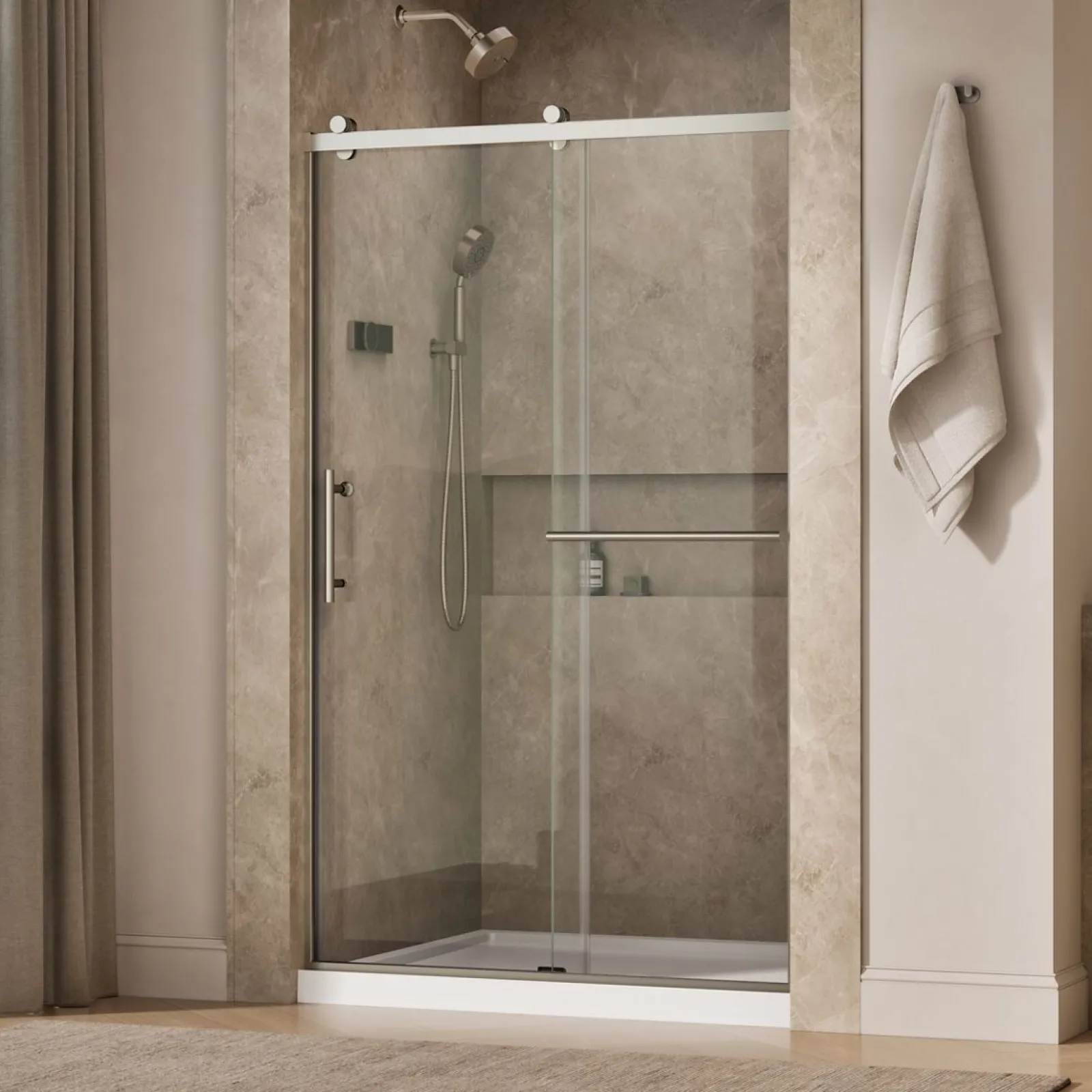44-5/8"-47-5/8" W x 76.99" H sliding shower door with 3/8"-thick Crystal Clear glass^Kohler Discount