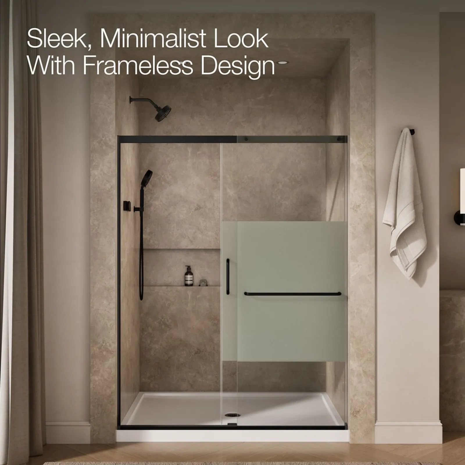 56-1/4"-59-5/8" W x 75-1/2" H sliding shower door with 5/16"-thick Crystal Clear glass^Kohler Online