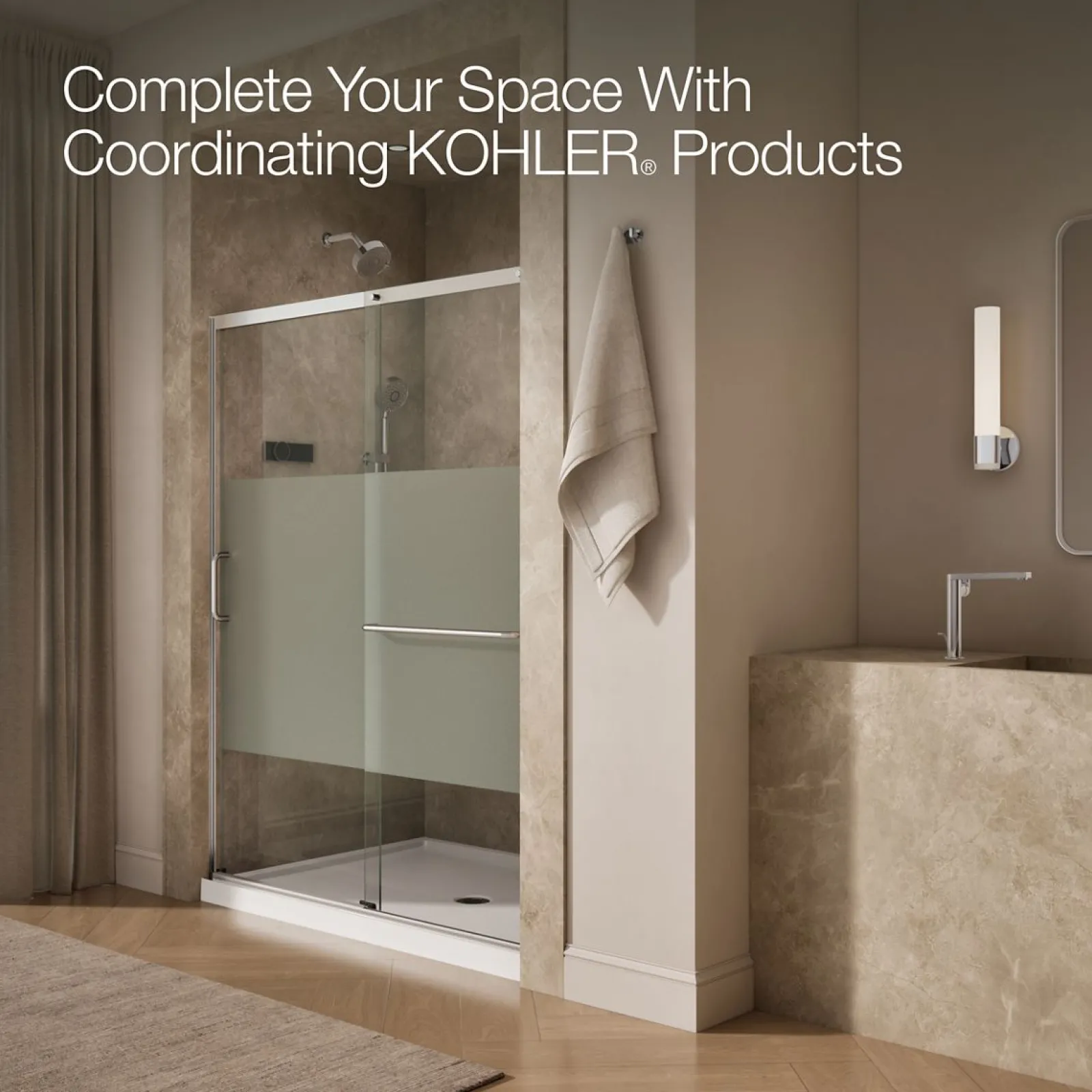 56-1/4"-59-5/8" W x 75-1/2" H sliding shower door with 5/16"-thick Crystal Clear glass^Kohler Online