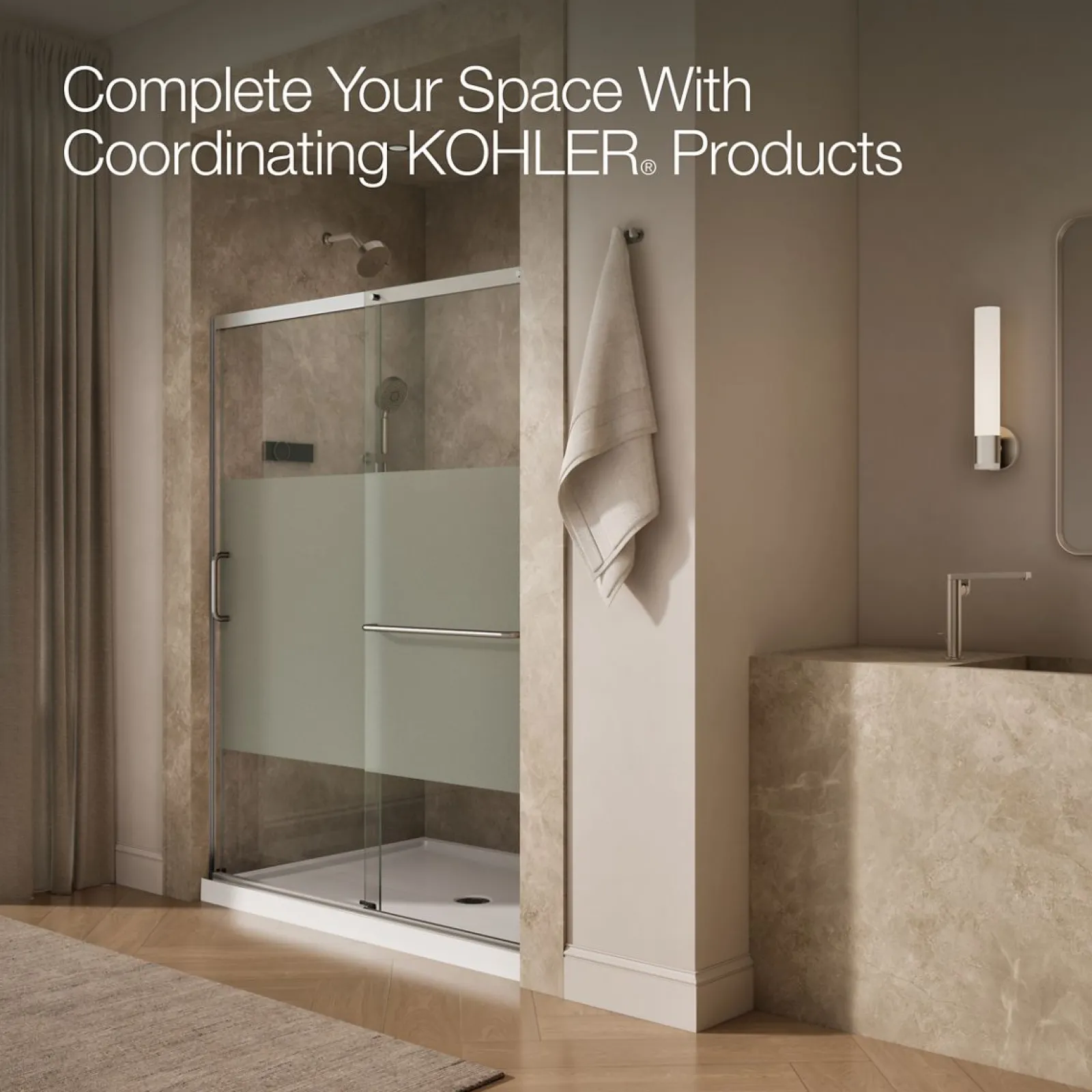 56-1/4"-59-5/8" W x 75-1/2" H sliding shower door with 5/16"-thick Crystal Clear glass^Kohler Online