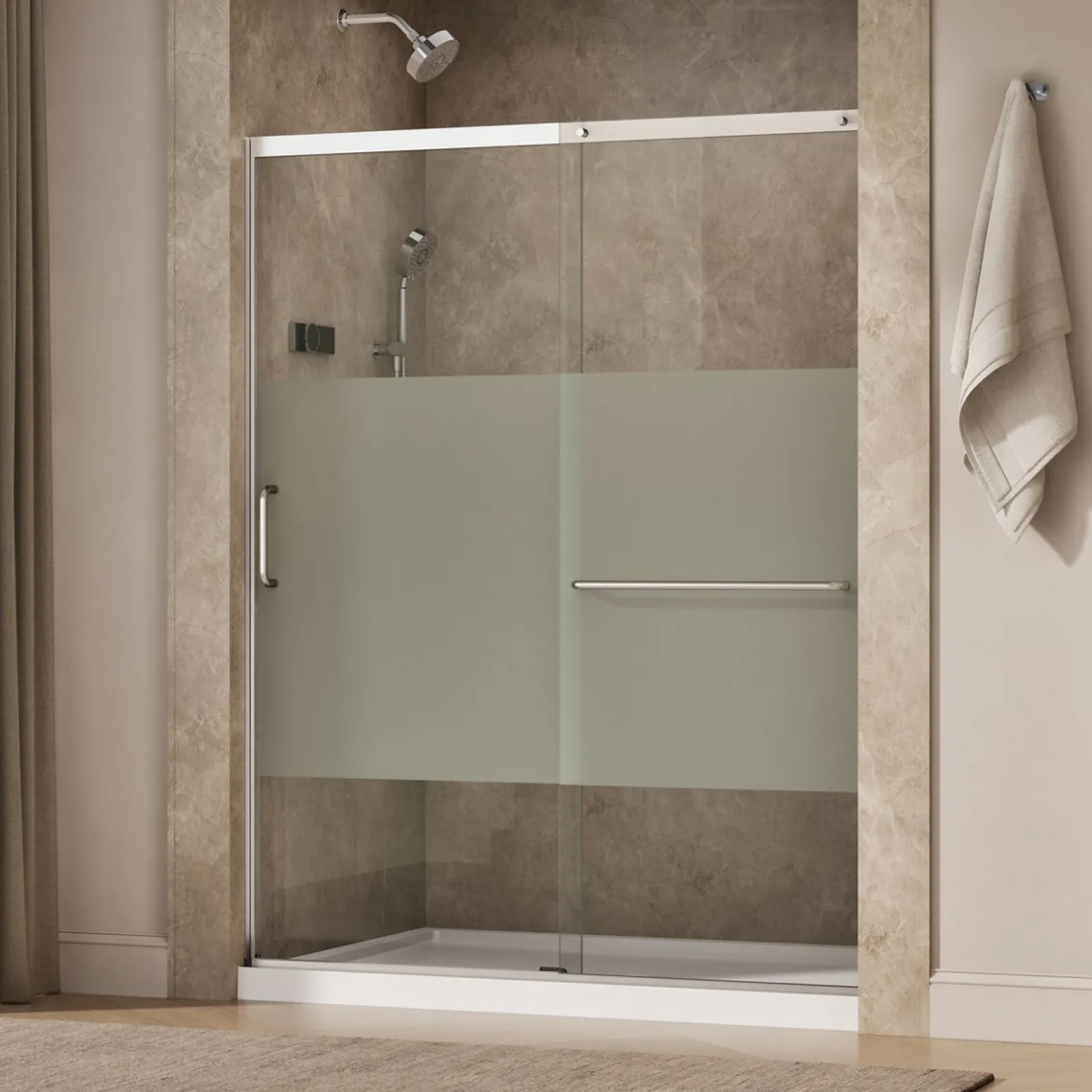 56-1/4"-59-5/8" W x 75-1/2" H sliding shower door with 5/16"-thick Crystal Clear glass^Kohler Online