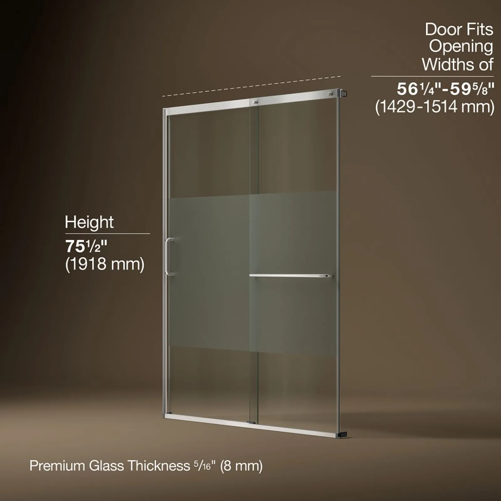 56-1/4"-59-5/8" W x 75-1/2" H sliding shower door with 5/16"-thick Crystal Clear glass^Kohler Online