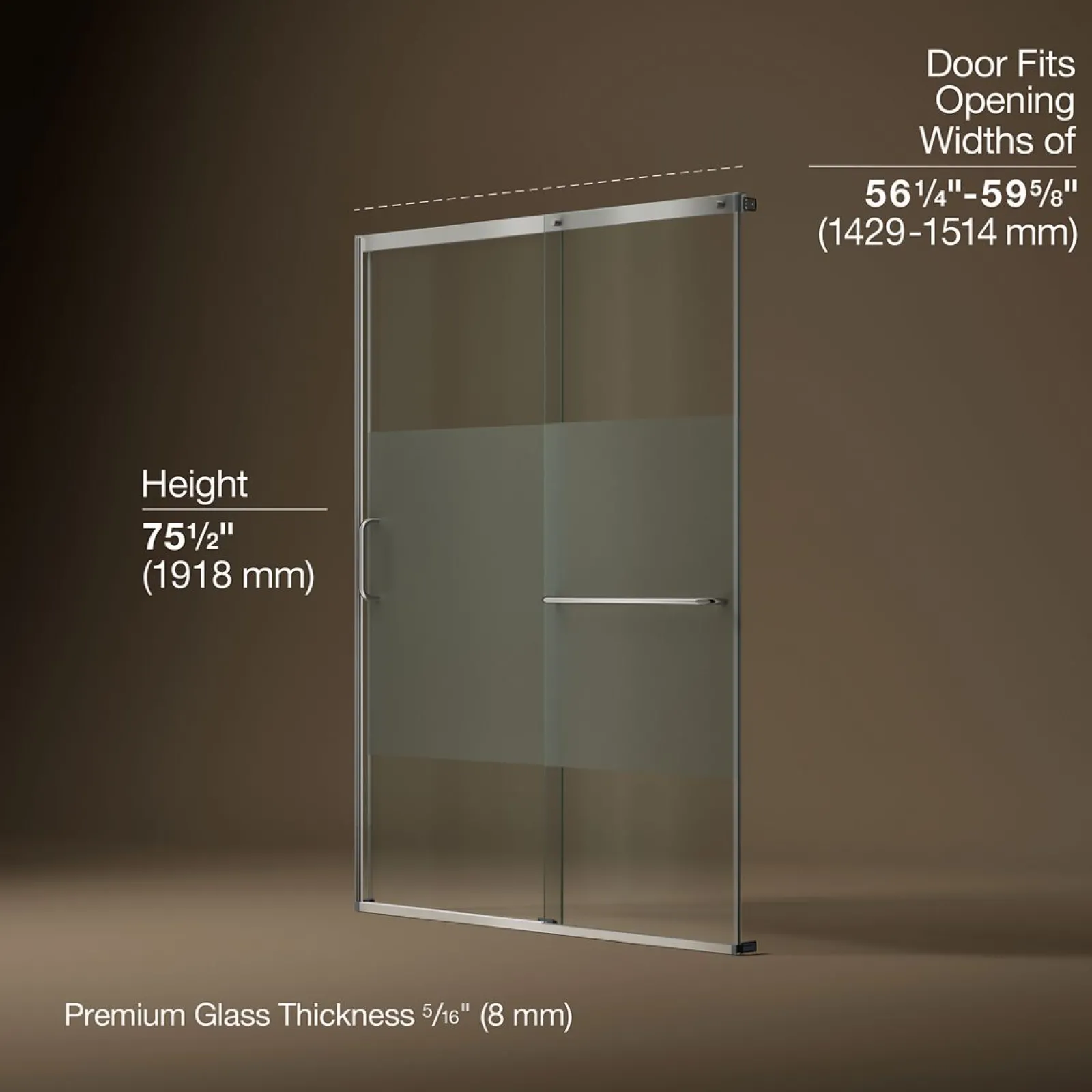 56-1/4"-59-5/8" W x 75-1/2" H sliding shower door with 5/16"-thick Crystal Clear glass^Kohler Online