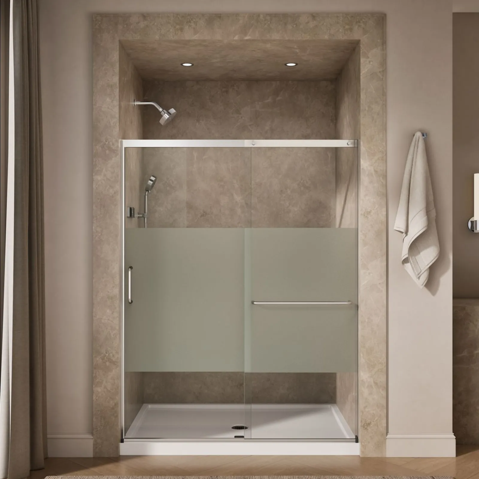 56-1/4"-59-5/8" W x 75-1/2" H sliding shower door with 5/16"-thick Crystal Clear glass^Kohler Online