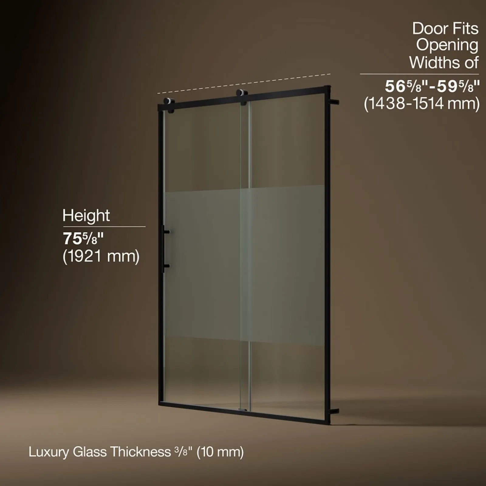56-5/8"-59-5/8" W x 76.99" H sliding shower door with 3/8"-thick Crystal Clear glass^Kohler Sale