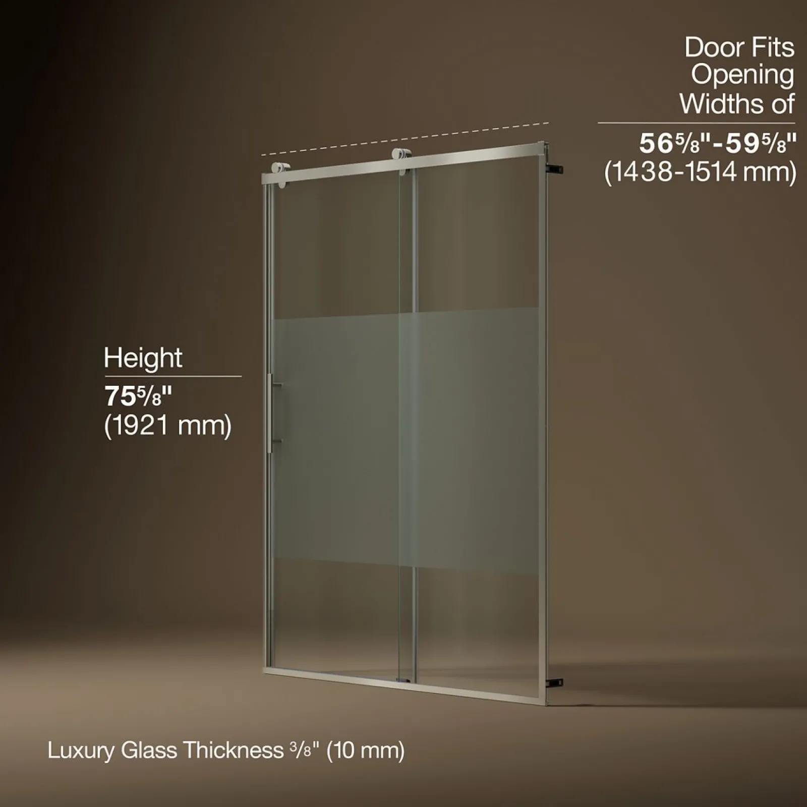 56-5/8"-59-5/8" W x 76.99" H sliding shower door with 3/8"-thick Crystal Clear glass^Kohler Sale