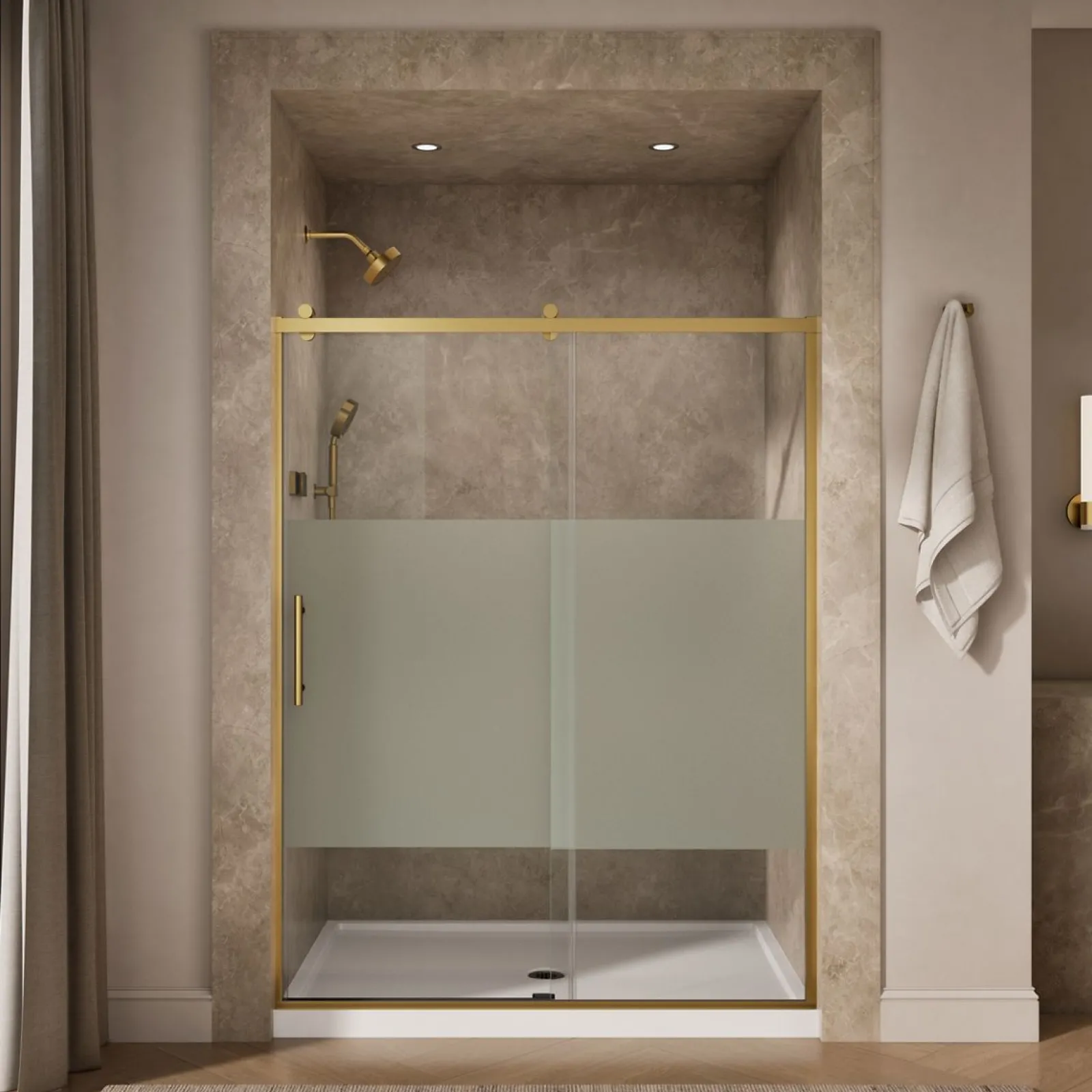 56-5/8"-59-5/8" W x 76.99" H sliding shower door with 3/8"-thick Crystal Clear glass^Kohler Sale