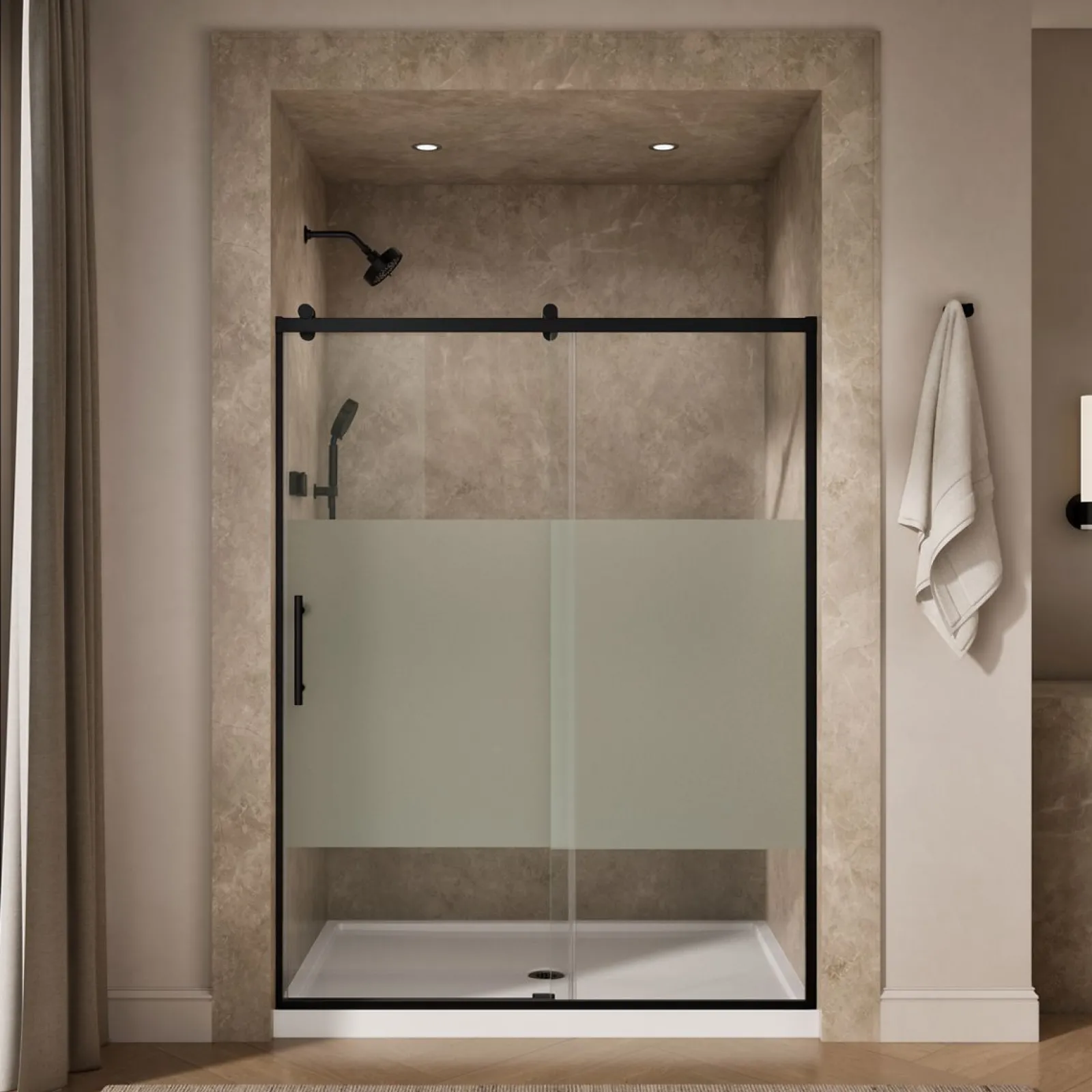 56-5/8"-59-5/8" W x 76.99" H sliding shower door with 3/8"-thick Crystal Clear glass^Kohler Sale