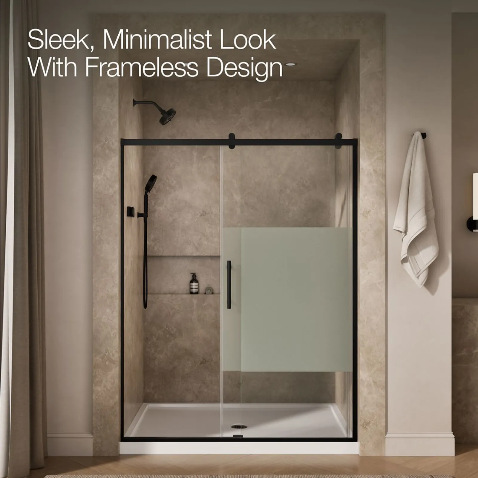 56-5/8"-59-5/8" W x 76.99" H sliding shower door with 3/8"-thick Crystal Clear glass^Kohler Sale