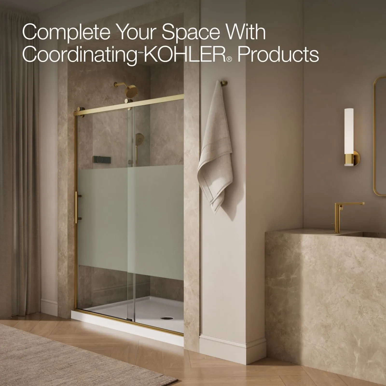 56-5/8"-59-5/8" W x 76.99" H sliding shower door with 3/8"-thick Crystal Clear glass^Kohler Sale