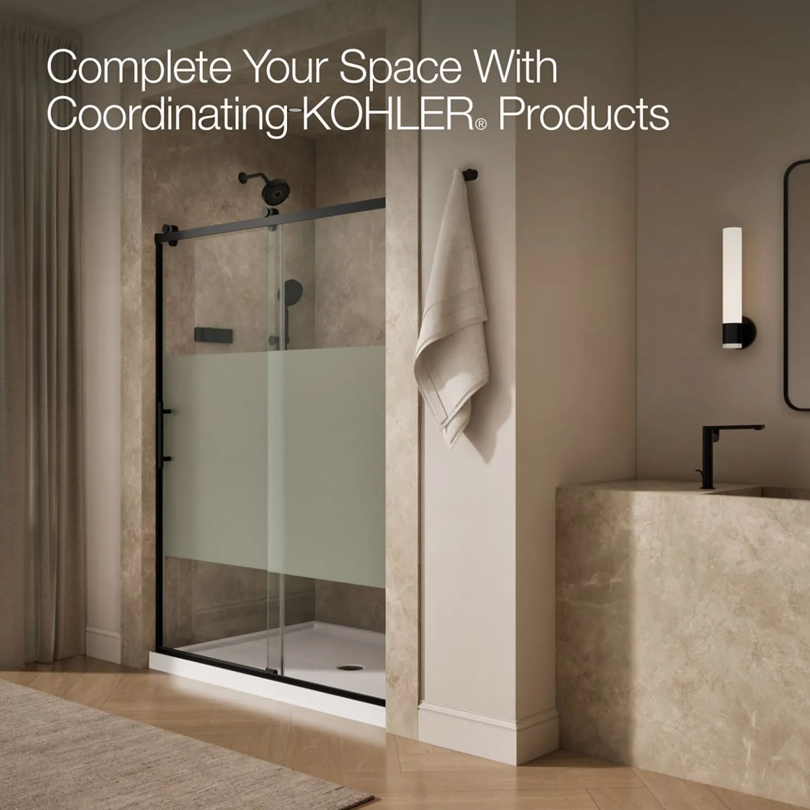 56-5/8"-59-5/8" W x 76.99" H sliding shower door with 3/8"-thick Crystal Clear glass^Kohler Sale