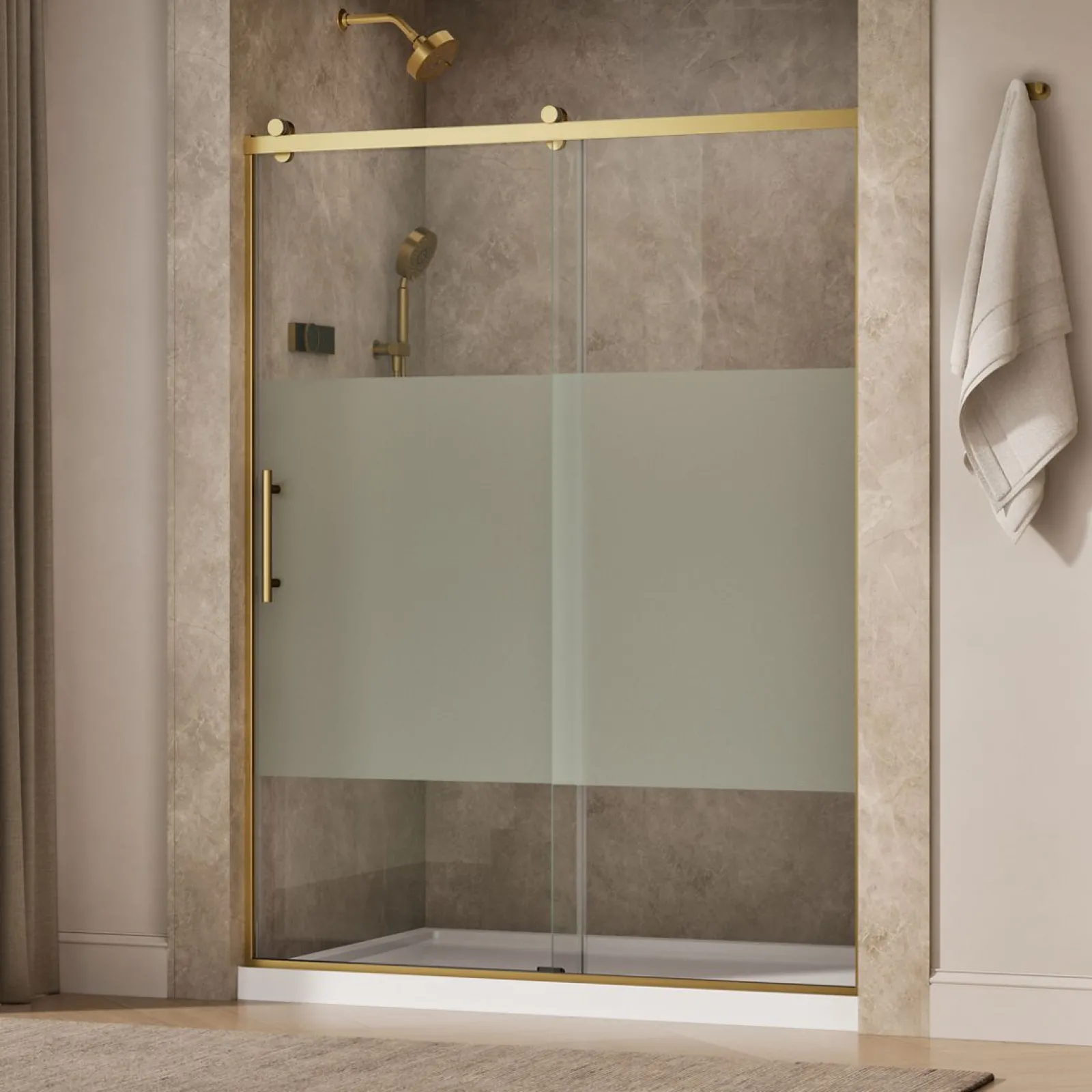 56-5/8"-59-5/8" W x 76.99" H sliding shower door with 3/8"-thick Crystal Clear glass^Kohler Sale