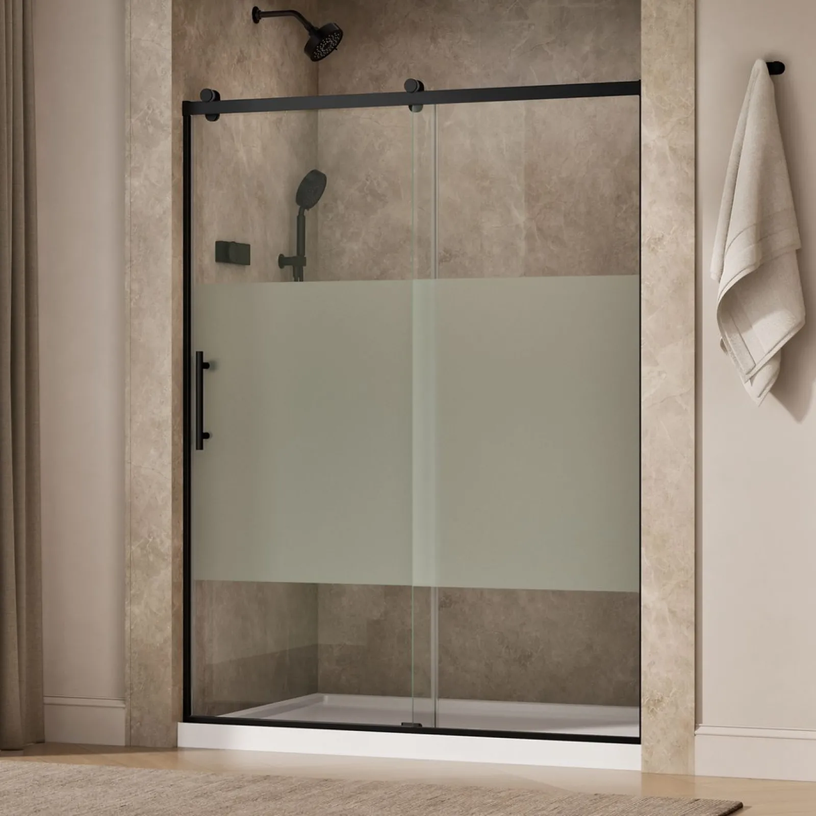 56-5/8"-59-5/8" W x 76.99" H sliding shower door with 3/8"-thick Crystal Clear glass^Kohler Sale