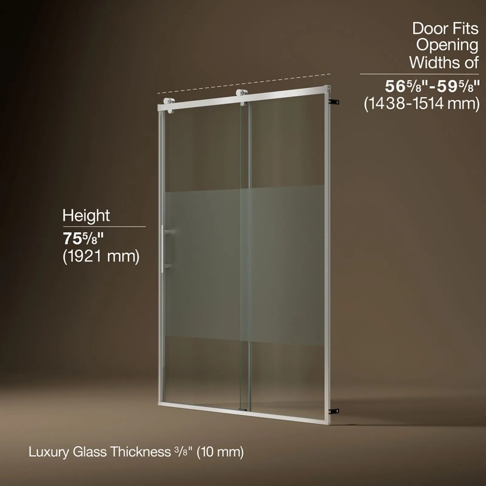 56-5/8"-59-5/8" W x 76.99" H sliding shower door with 3/8"-thick Crystal Clear glass^Kohler Sale