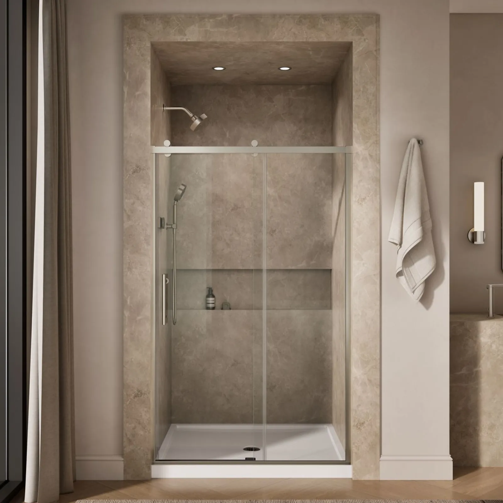 44-5/8"-47-5/8" W x 76.99" H sliding shower door with 3/8"-thick Crystal Clear glass^Kohler Online