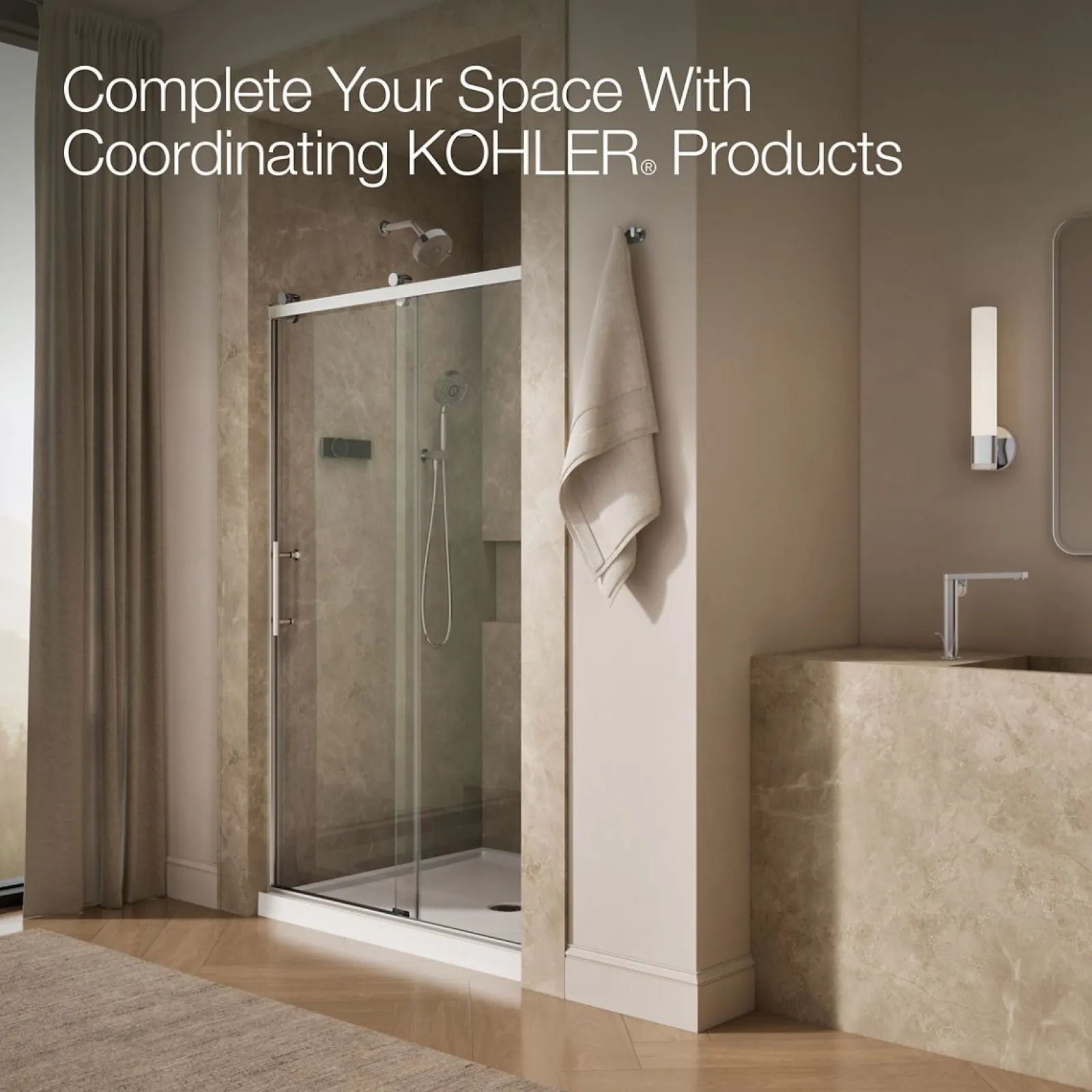 44-5/8"-47-5/8" W x 76.99" H sliding shower door with 3/8"-thick Crystal Clear glass^Kohler Online