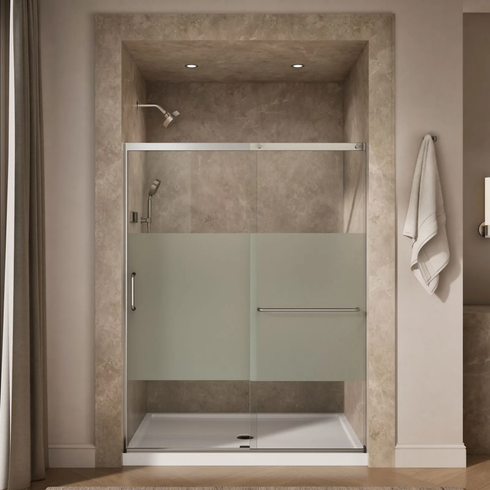 62-1/4"-65-5/8" W x 75-1/2" H sliding shower door with 5/16"-thick Crystal Clear glass^Kohler Discount