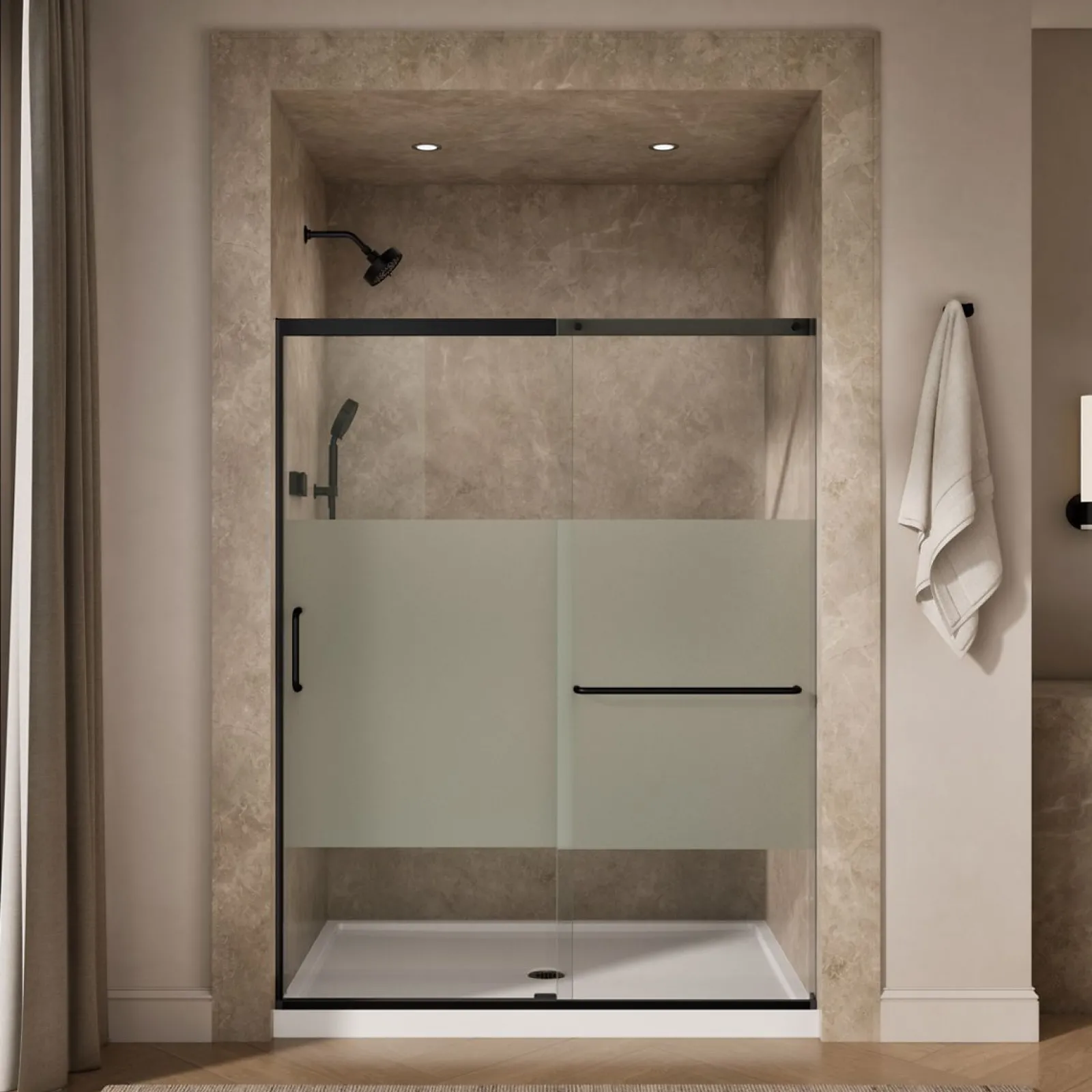 62-1/4"-65-5/8" W x 75-1/2" H sliding shower door with 5/16"-thick Crystal Clear glass^Kohler Discount