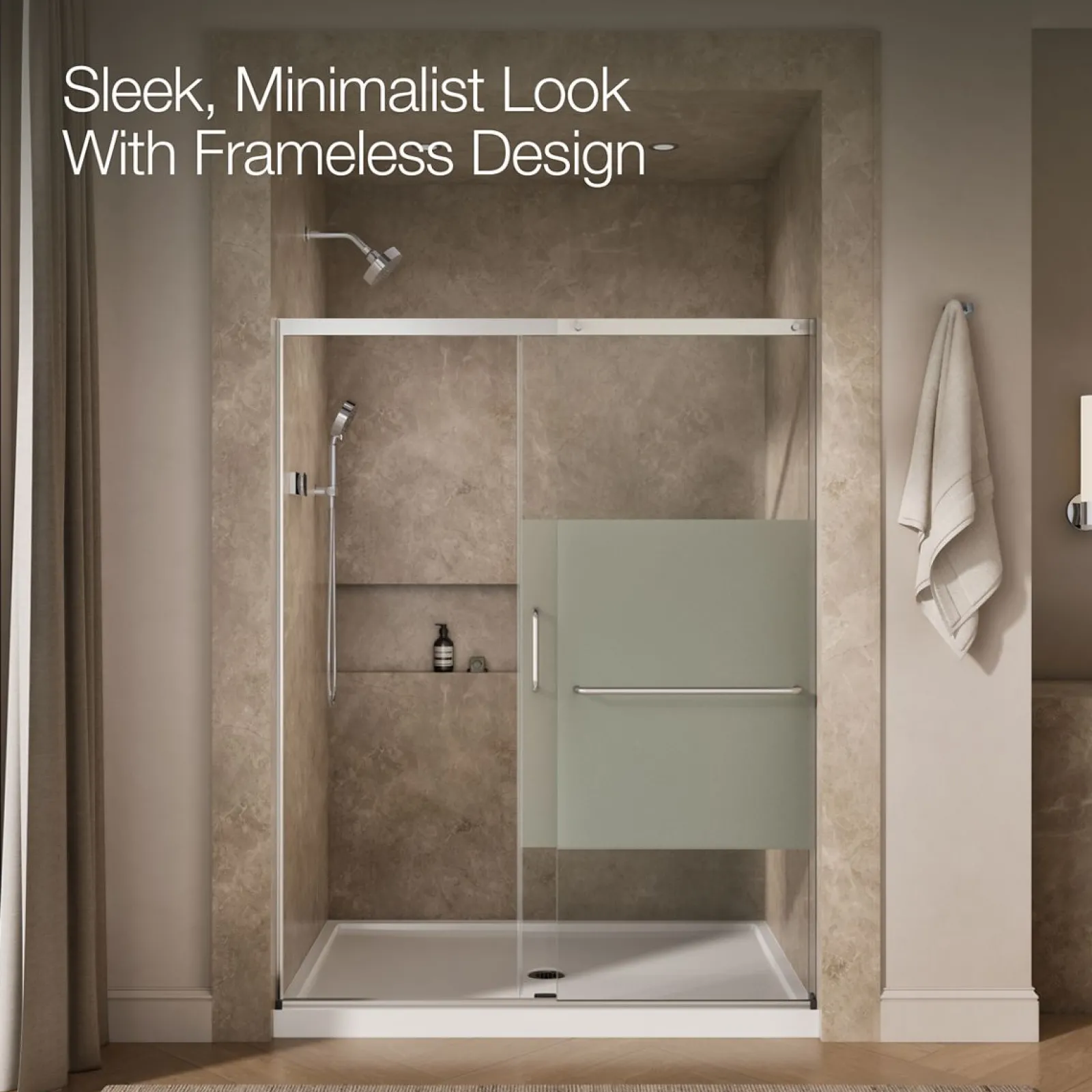 62-1/4"-65-5/8" W x 75-1/2" H sliding shower door with 5/16"-thick Crystal Clear glass^Kohler Discount