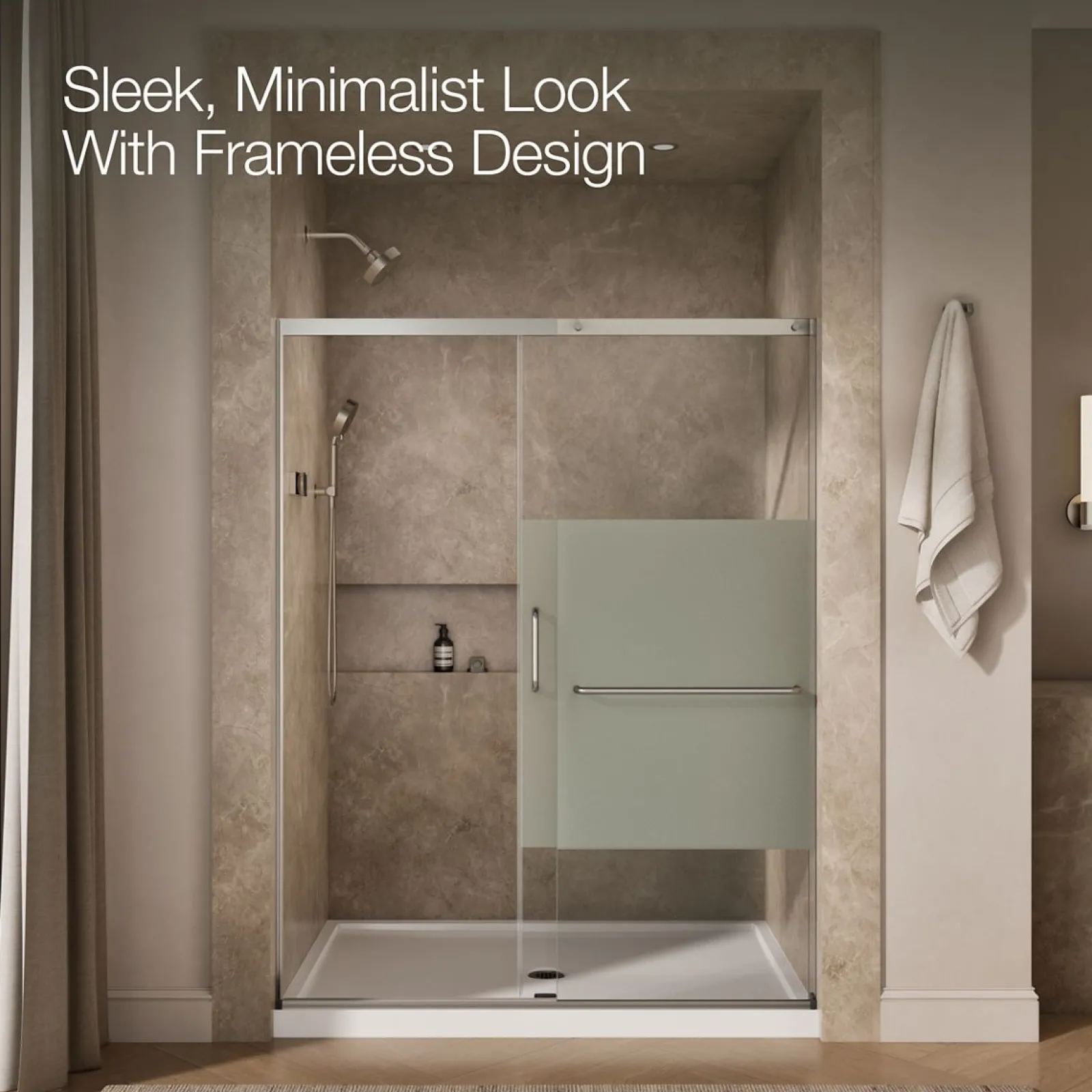 62-1/4"-65-5/8" W x 75-1/2" H sliding shower door with 5/16"-thick Crystal Clear glass^Kohler Discount