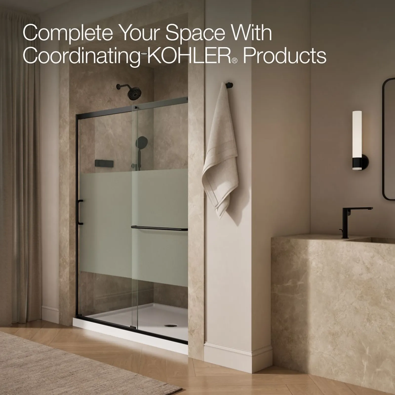 62-1/4"-65-5/8" W x 75-1/2" H sliding shower door with 5/16"-thick Crystal Clear glass^Kohler Discount