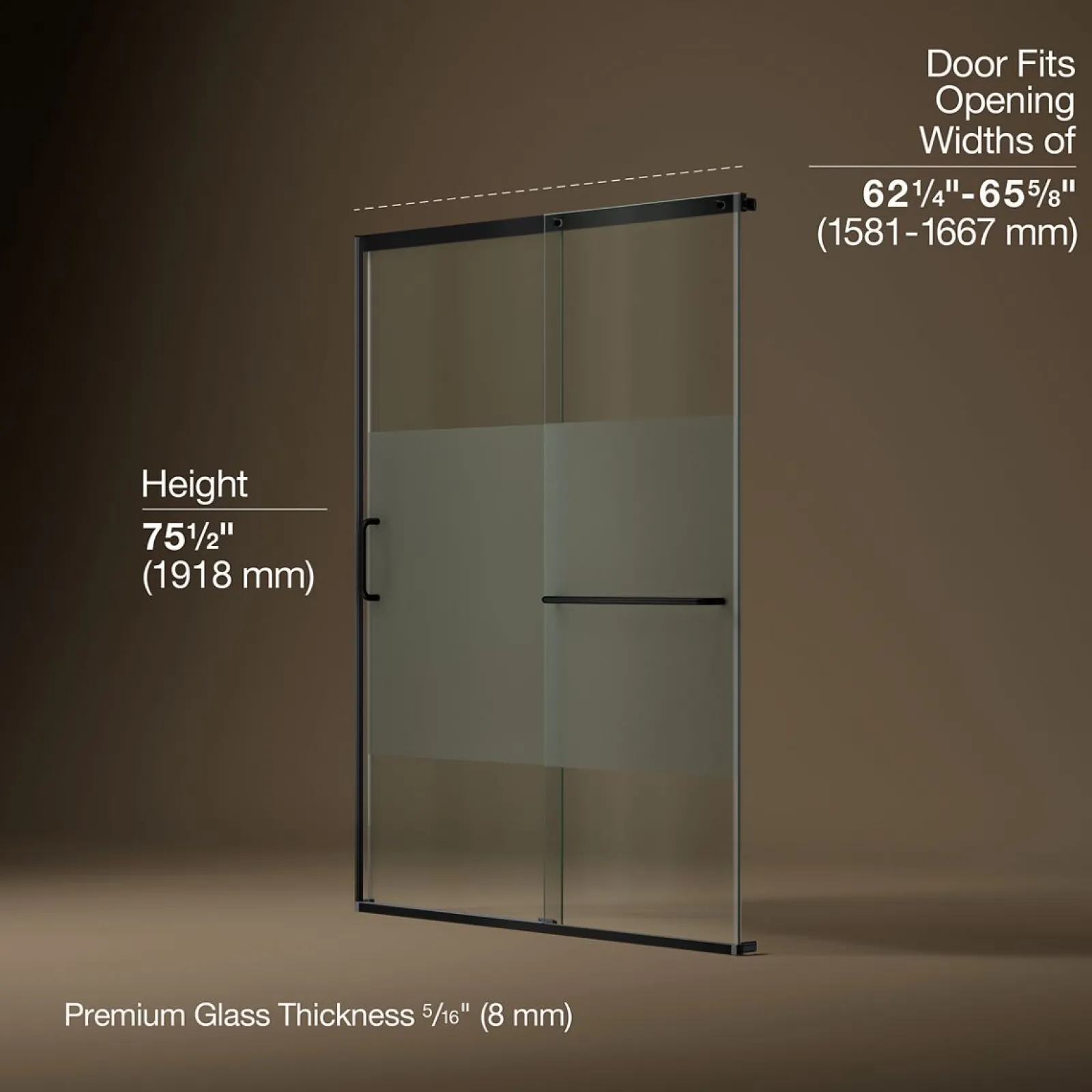 62-1/4"-65-5/8" W x 75-1/2" H sliding shower door with 5/16"-thick Crystal Clear glass^Kohler Discount