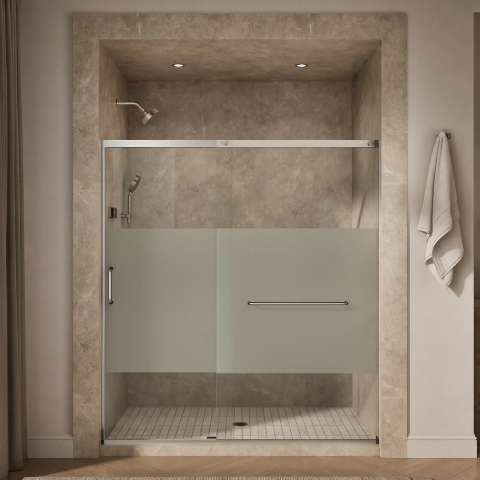 68-1/4"-71-5/8" W x 75-1/2" H sliding shower door with 5/16"-thick Crystal Clear glass^Kohler New