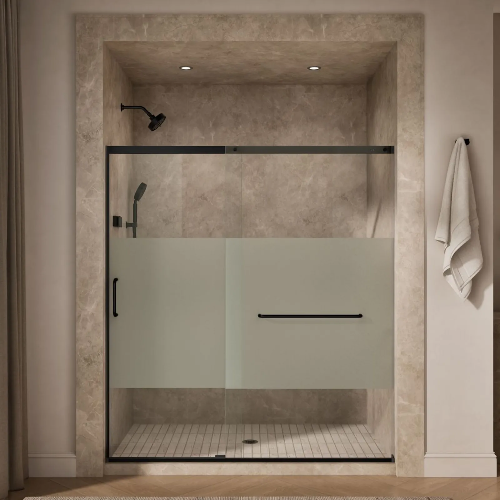 68-1/4"-71-5/8" W x 75-1/2" H sliding shower door with 5/16"-thick Crystal Clear glass^Kohler New