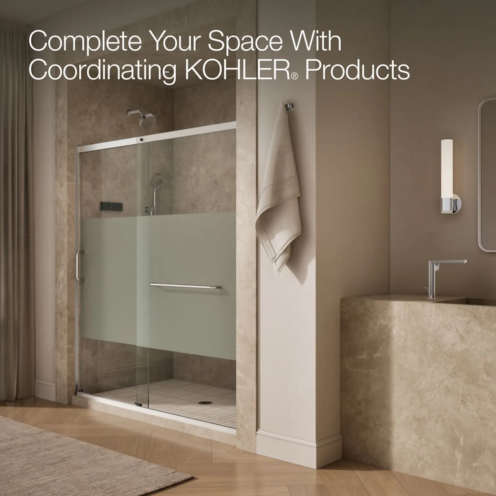 68-1/4"-71-5/8" W x 75-1/2" H sliding shower door with 5/16"-thick Crystal Clear glass^Kohler New