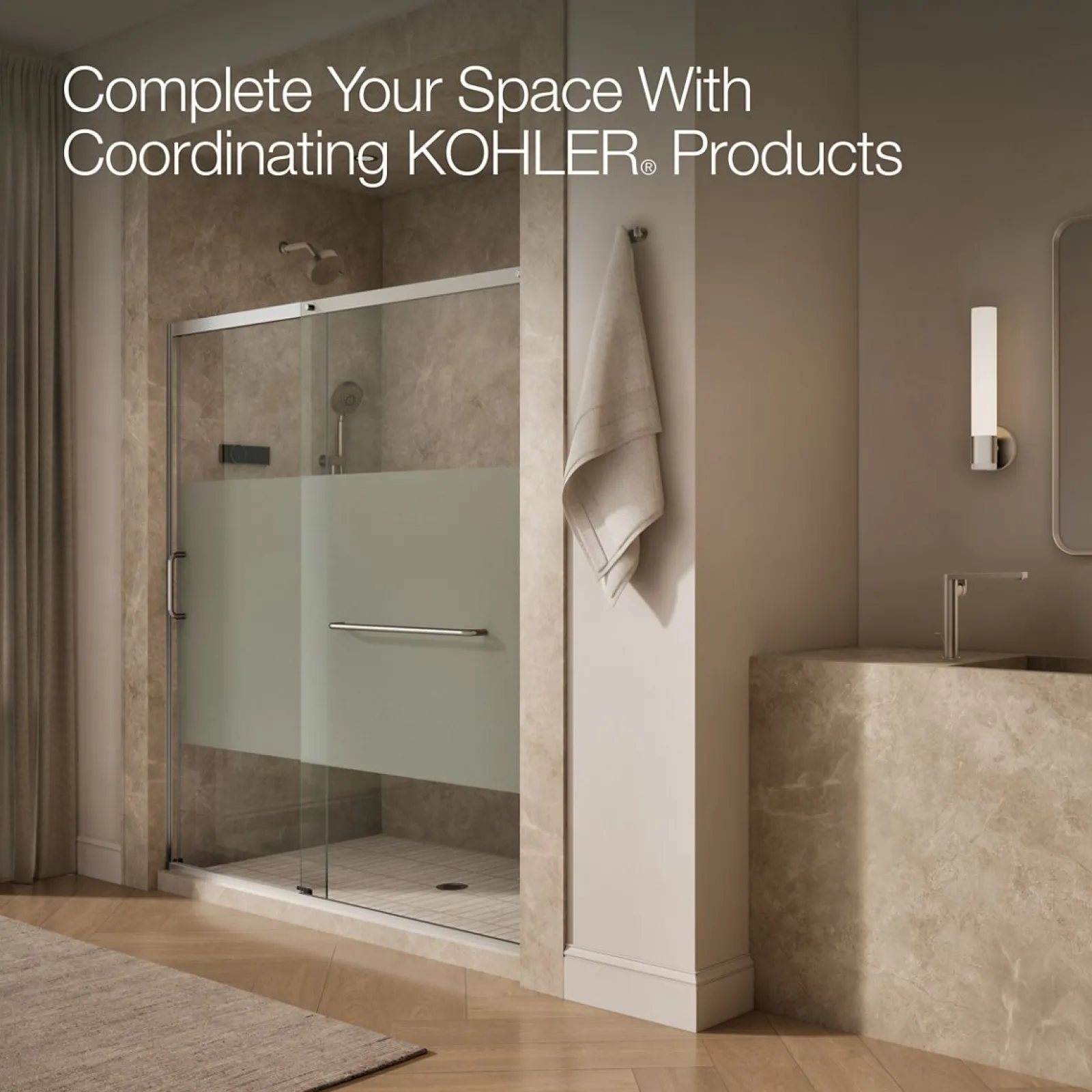 68-1/4"-71-5/8" W x 75-1/2" H sliding shower door with 5/16"-thick Crystal Clear glass^Kohler New