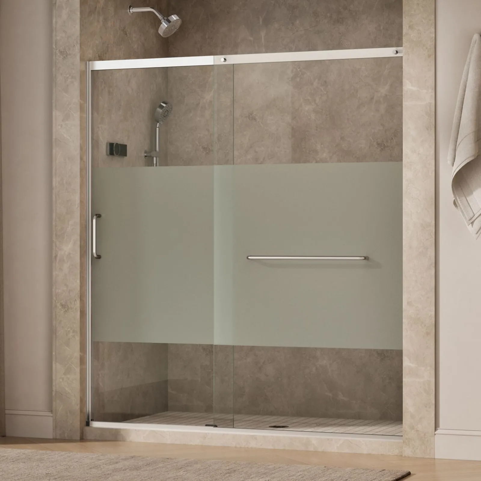 68-1/4"-71-5/8" W x 75-1/2" H sliding shower door with 5/16"-thick Crystal Clear glass^Kohler New