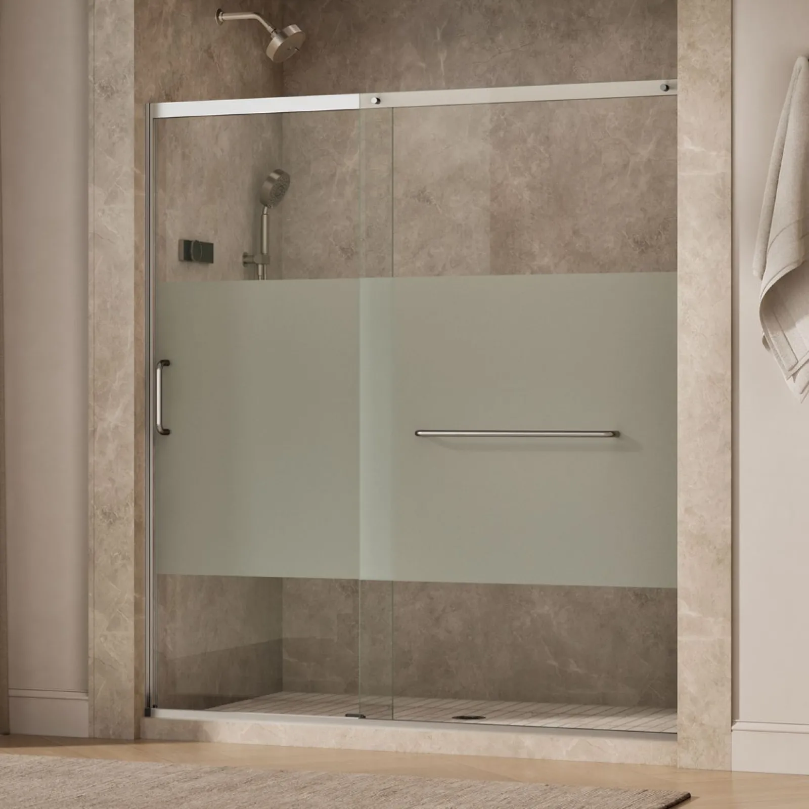 68-1/4"-71-5/8" W x 75-1/2" H sliding shower door with 5/16"-thick Crystal Clear glass^Kohler New