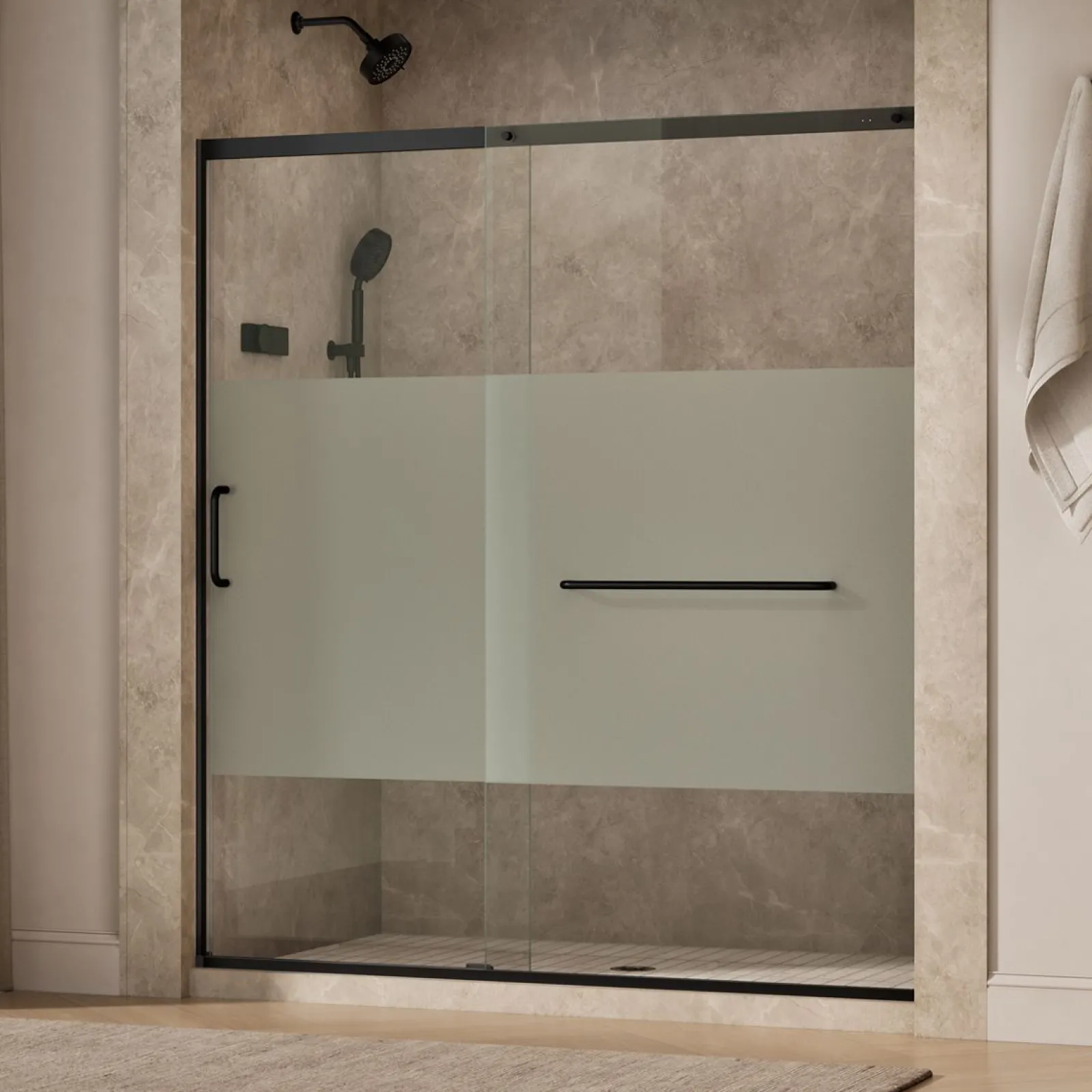 68-1/4"-71-5/8" W x 75-1/2" H sliding shower door with 5/16"-thick Crystal Clear glass^Kohler New