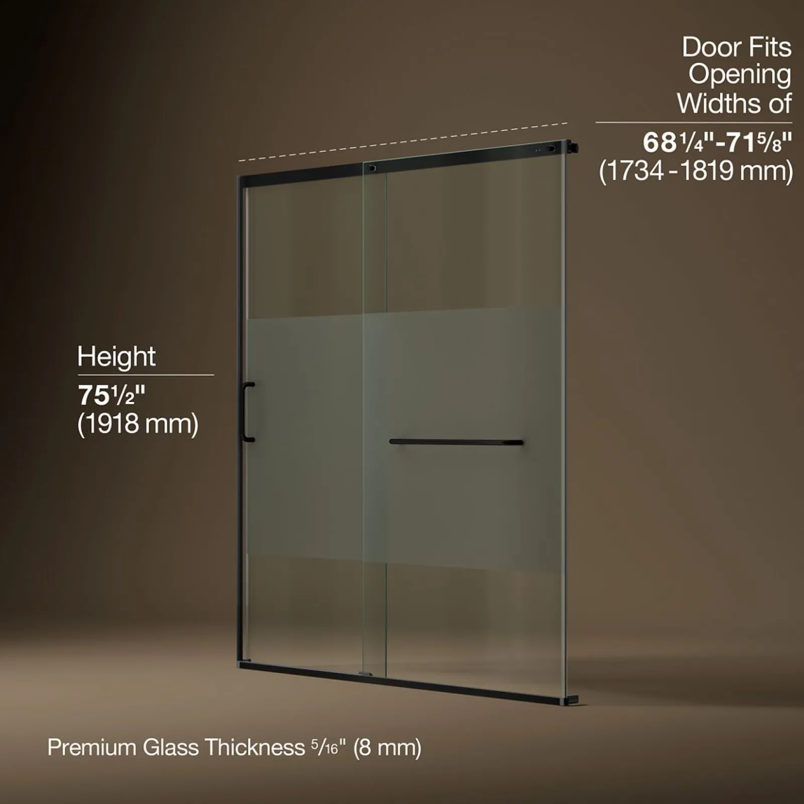 68-1/4"-71-5/8" W x 75-1/2" H sliding shower door with 5/16"-thick Crystal Clear glass^Kohler New