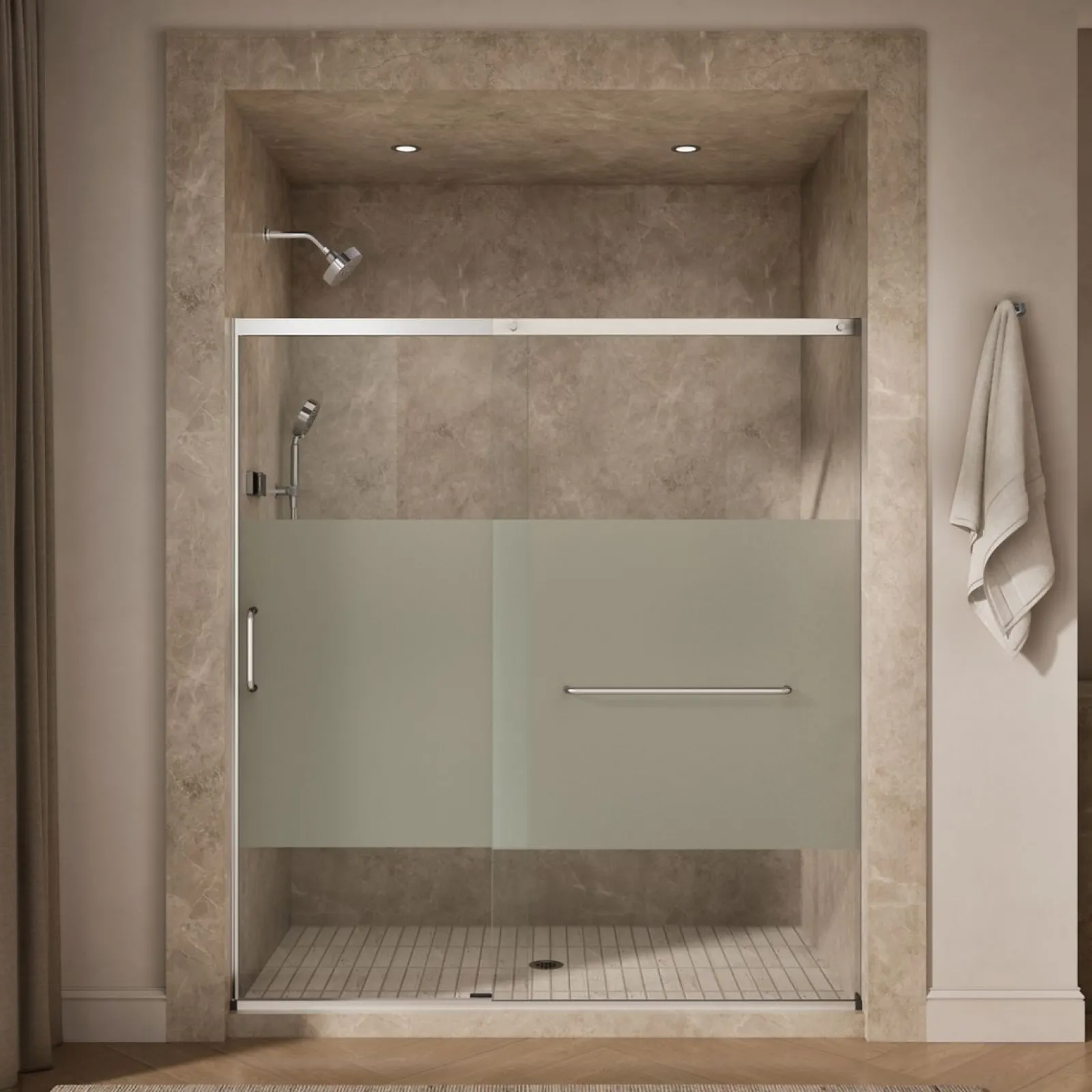 68-1/4"-71-5/8" W x 75-1/2" H sliding shower door with 5/16"-thick Crystal Clear glass^Kohler New