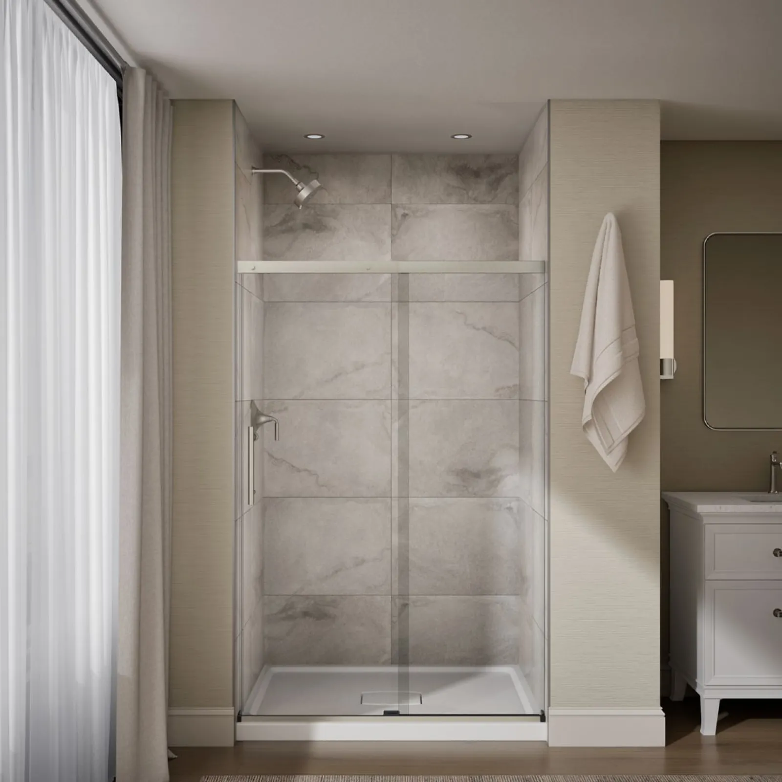 44-5/8"-47-5/8" W x 70-1/2" H sliding shower door with 1/4"-thick Crystal Clear glass^Kohler Best