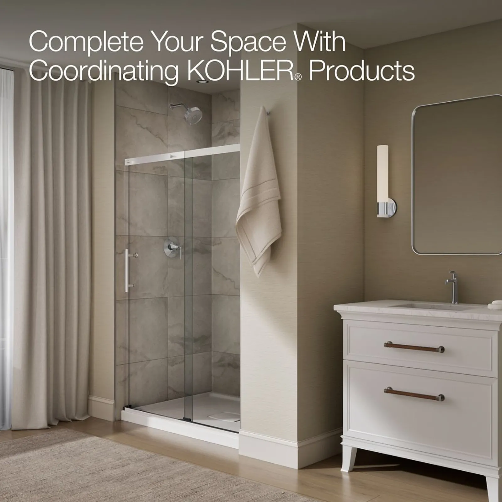 44-5/8"-47-5/8" W x 70-1/2" H sliding shower door with 1/4"-thick Crystal Clear glass^Kohler Best