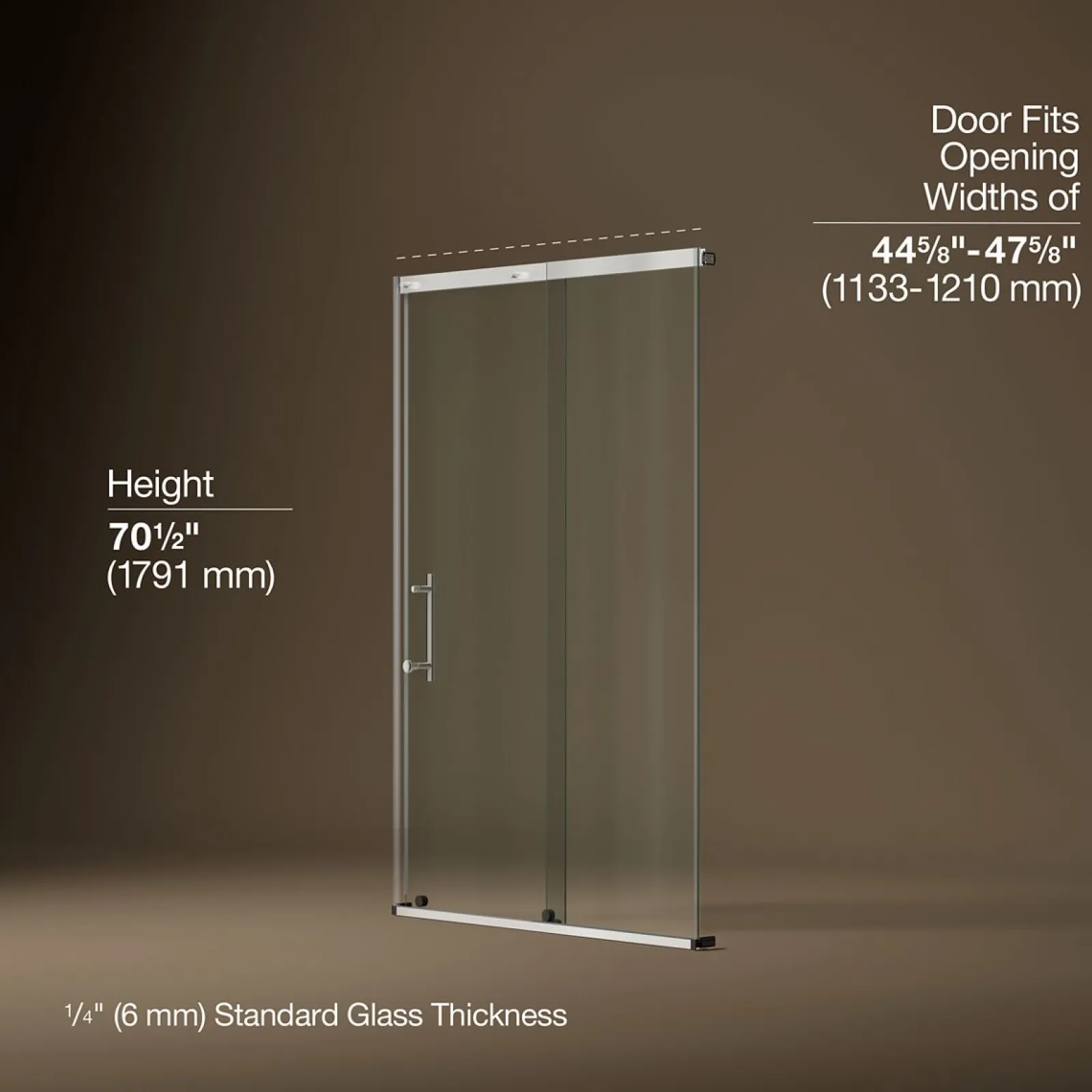 44-5/8"-47-5/8" W x 70-1/2" H sliding shower door with 1/4"-thick Crystal Clear glass^Kohler Best