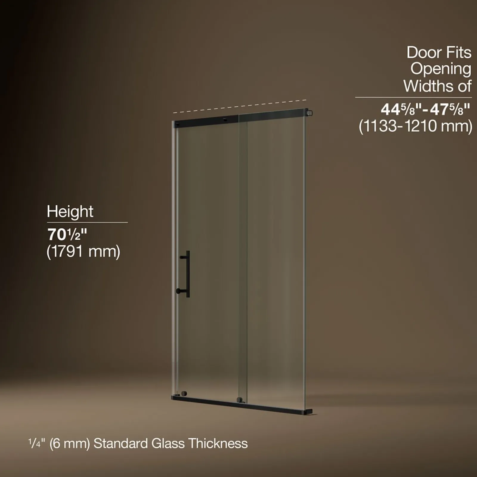 44-5/8"-47-5/8" W x 70-1/2" H sliding shower door with 1/4"-thick Crystal Clear glass^Kohler Best